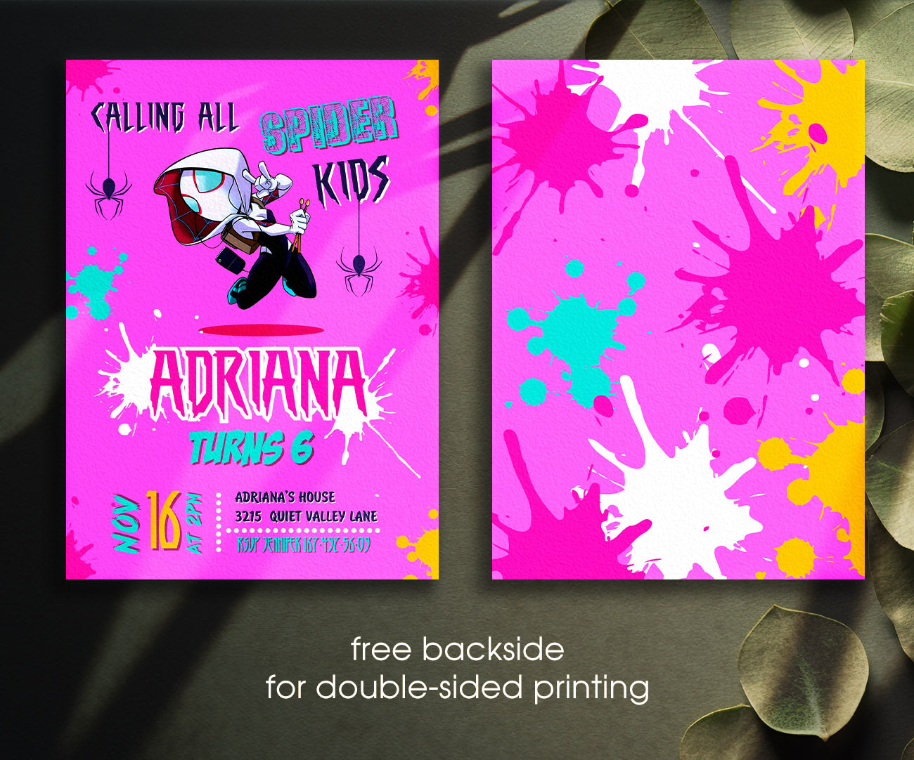 Spider Gwen Ghost Spidey customizable invitation template | Share or Print | girl | YC140