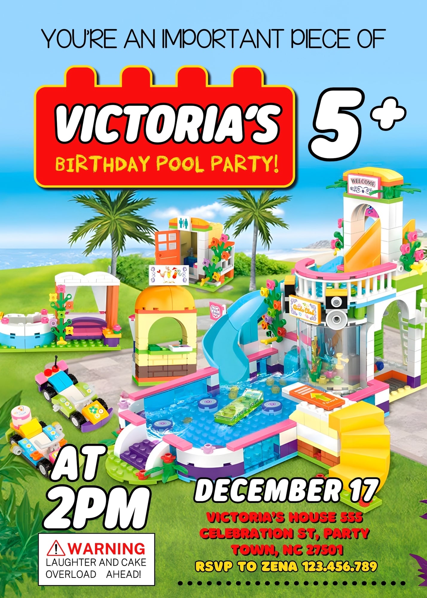 Lego Swimming Pool customizable invitation template | Share or Print | BA733