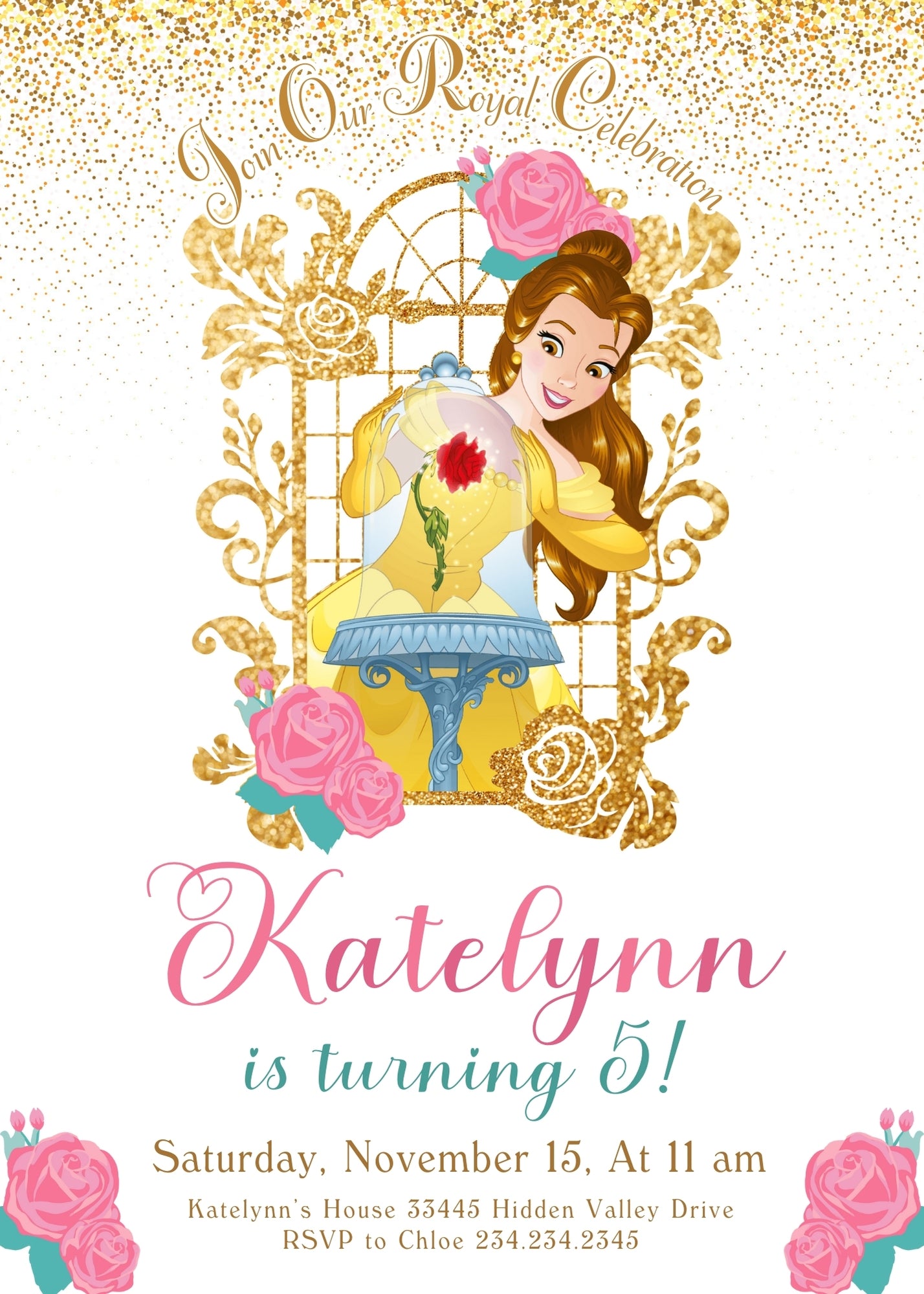 Belle Beauty And The Beast customizable invitation template | Share or Print | girl | NG254
