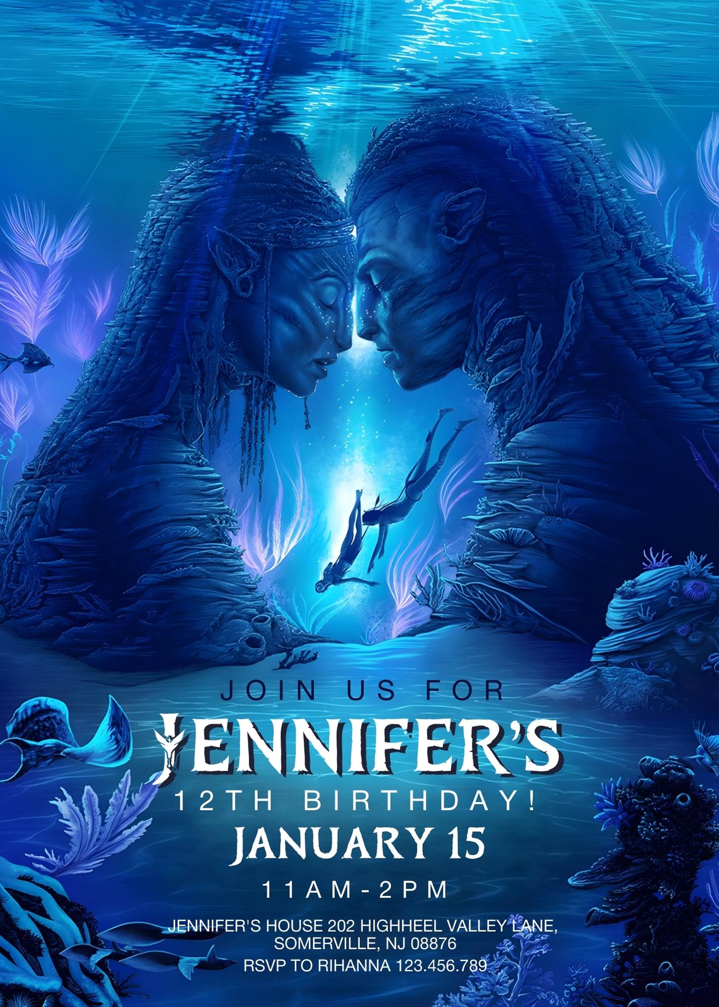 Avatar The Way of Water customizable invitation template | Share or Print | WT059