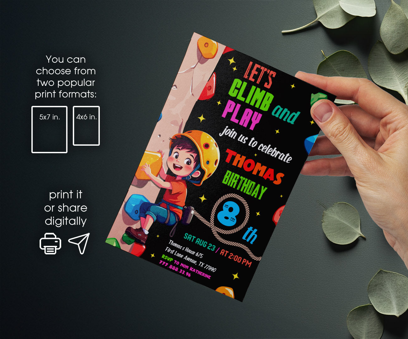Rock Climbing customizable invitation template | Share or Print | CM884
