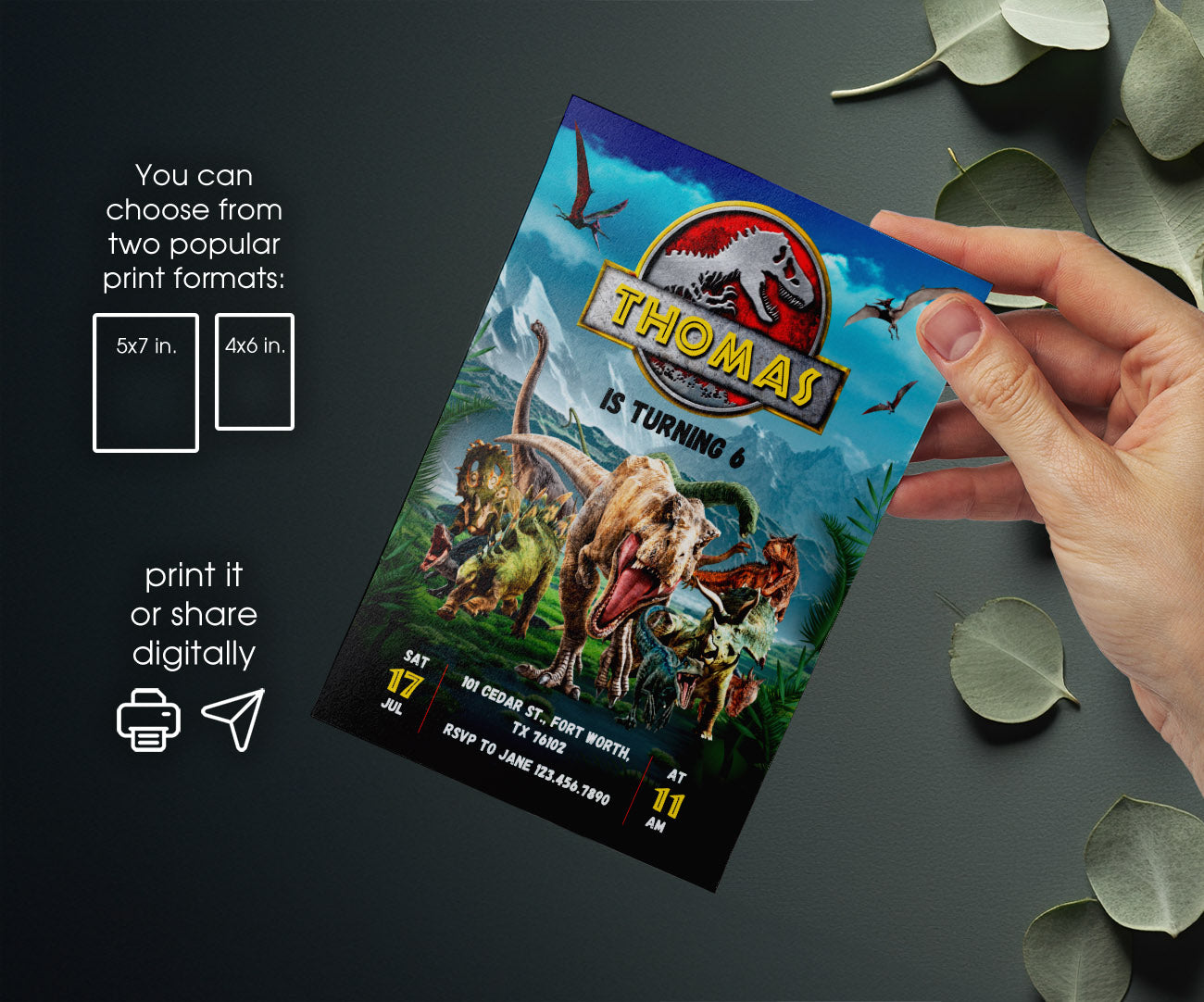 Jurassic Park Dinosaur customizable invitation template | Share or Print | QF167