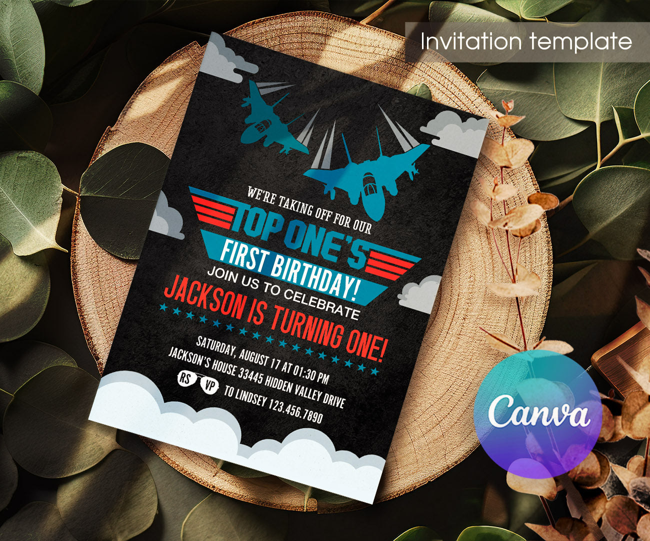 Top Gun One Jet Fighter customizable invitation template | Share or Print | boy | JD900