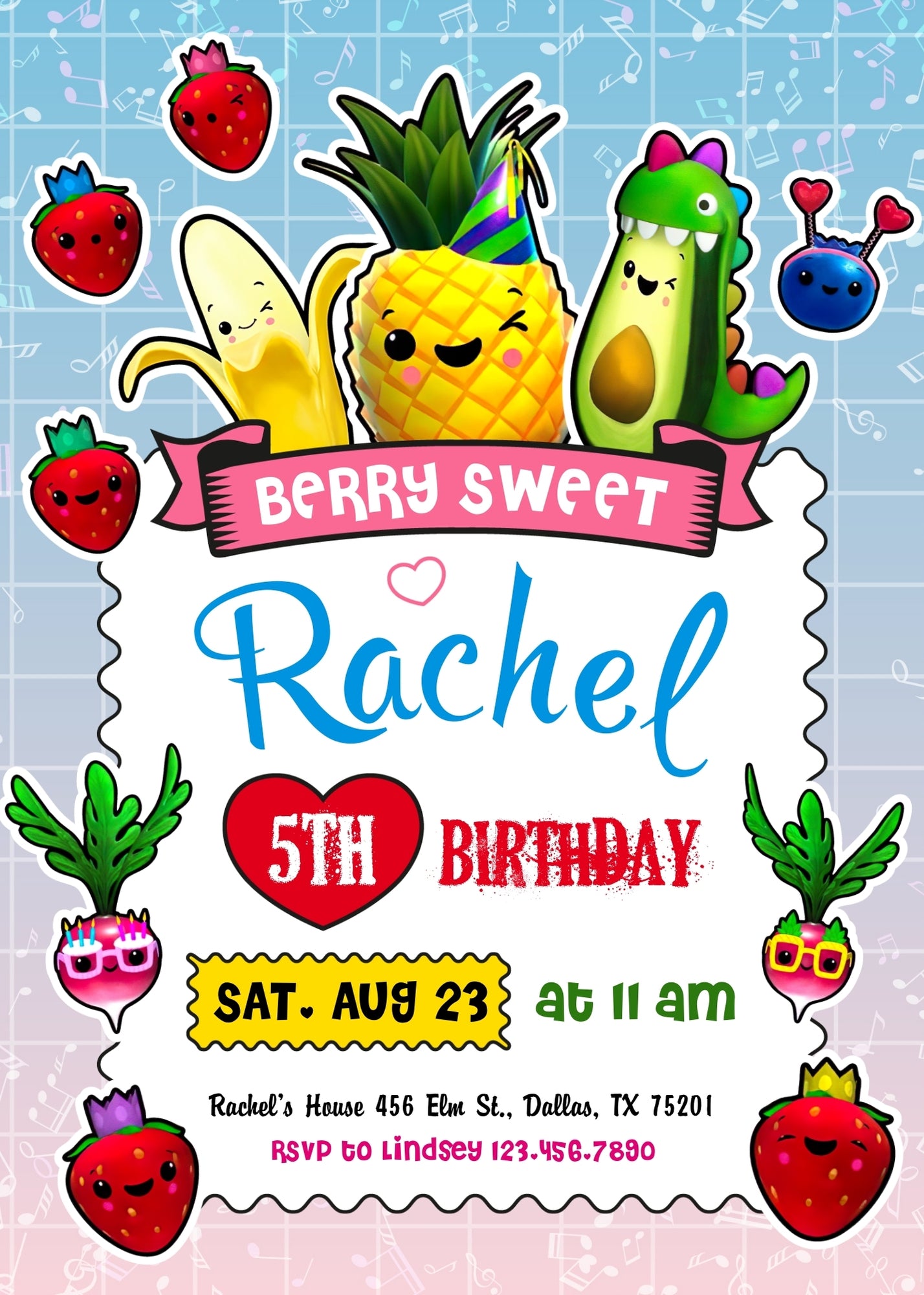 Hey Bear Sensory Dancing Fruits customizable invitation template | Share or Print | TL347