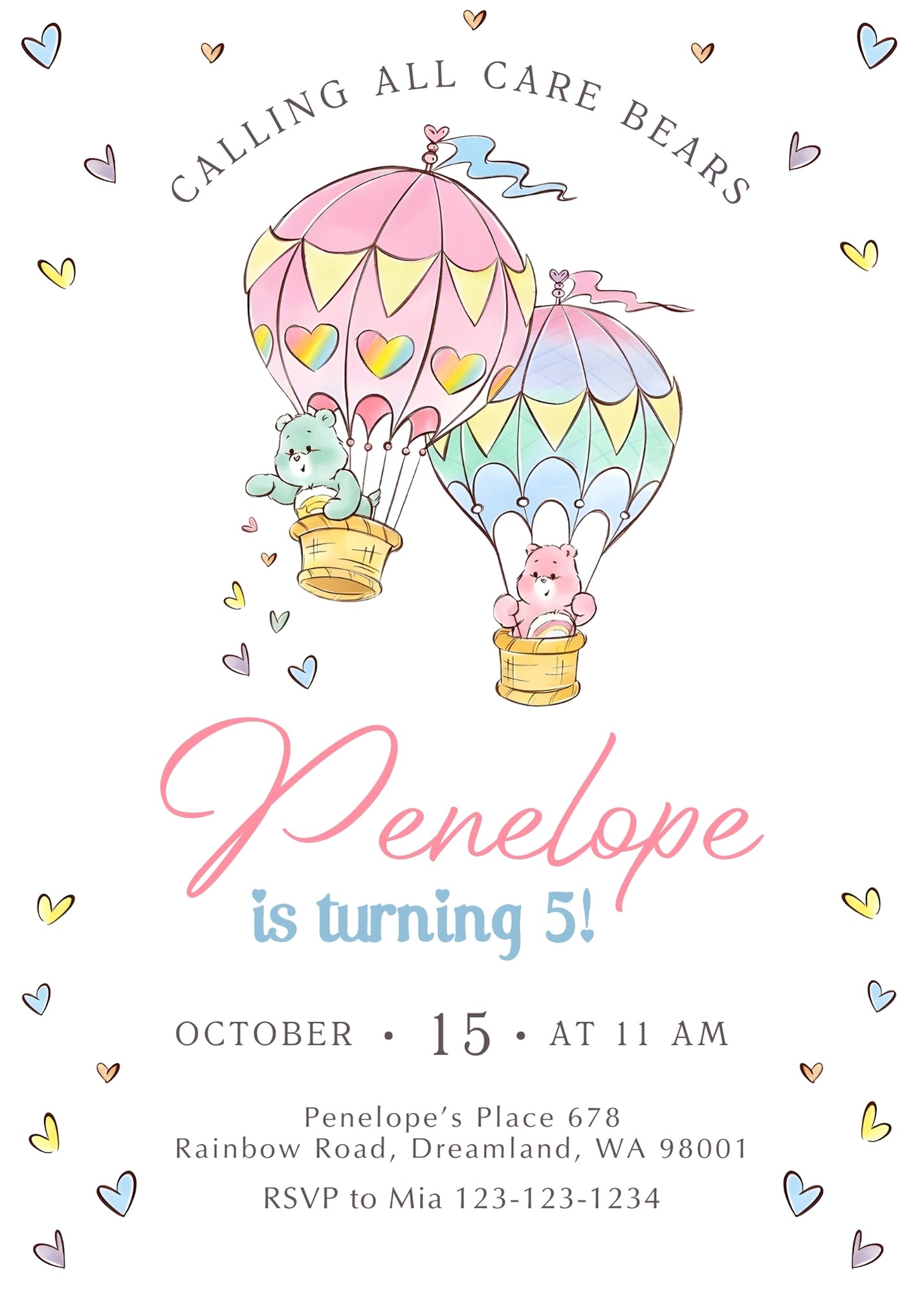 Care Bears customizable invitation template | Share or Print | YW136