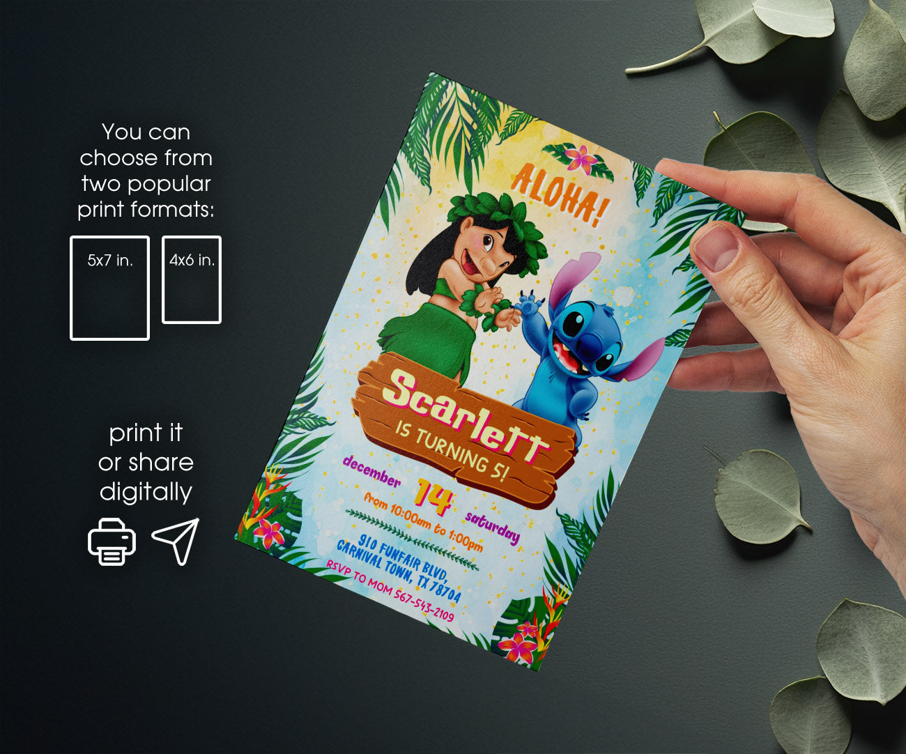 Lilo & Stitch Aloha customizable invitation template | Share or Print | OW994