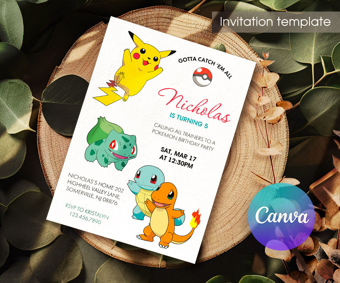Pokemon Pikachu customizable invitation template | Share or Print | PV356
