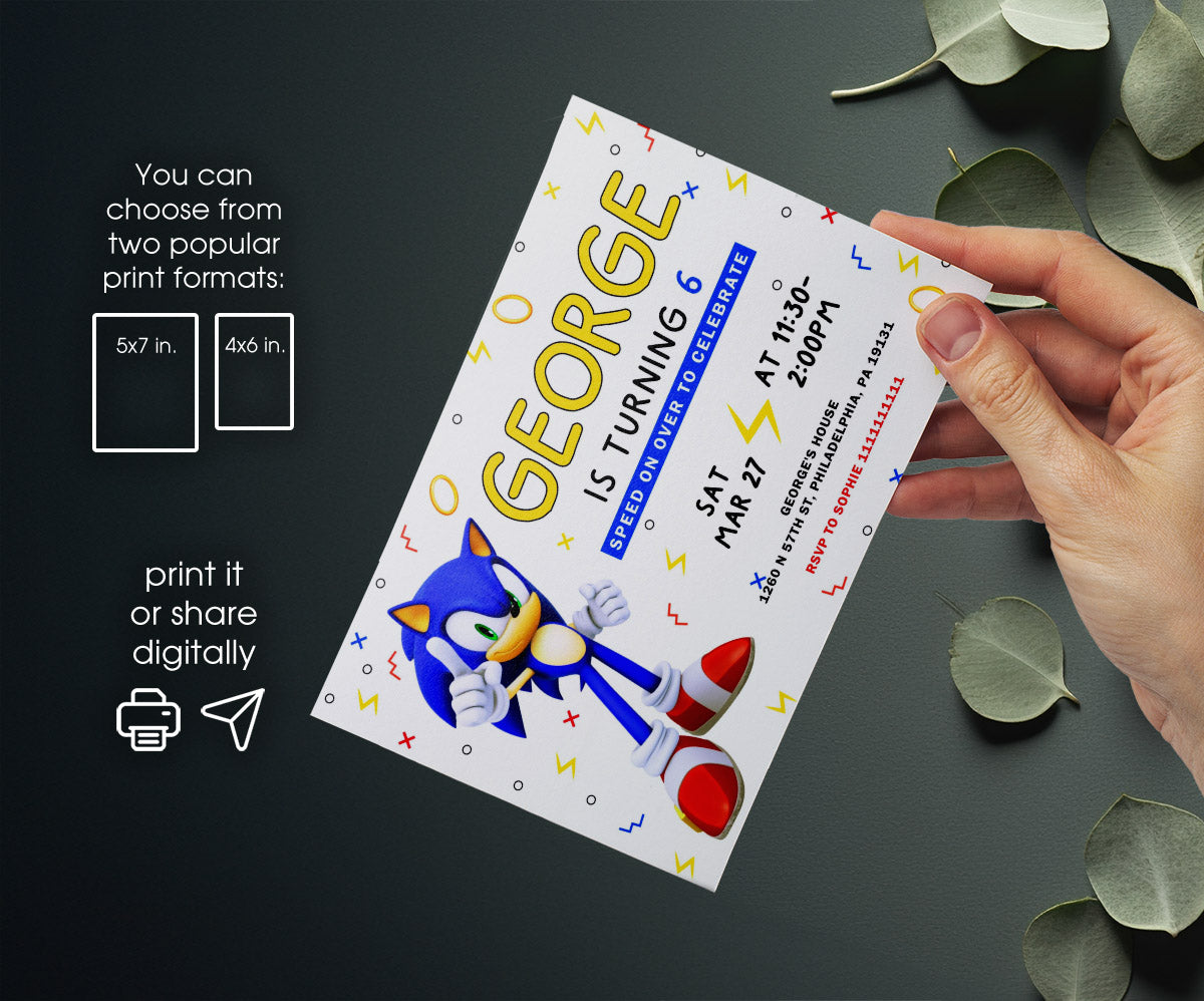 Sonic the Hedgehog customizable invitation template | Share or Print | RH576