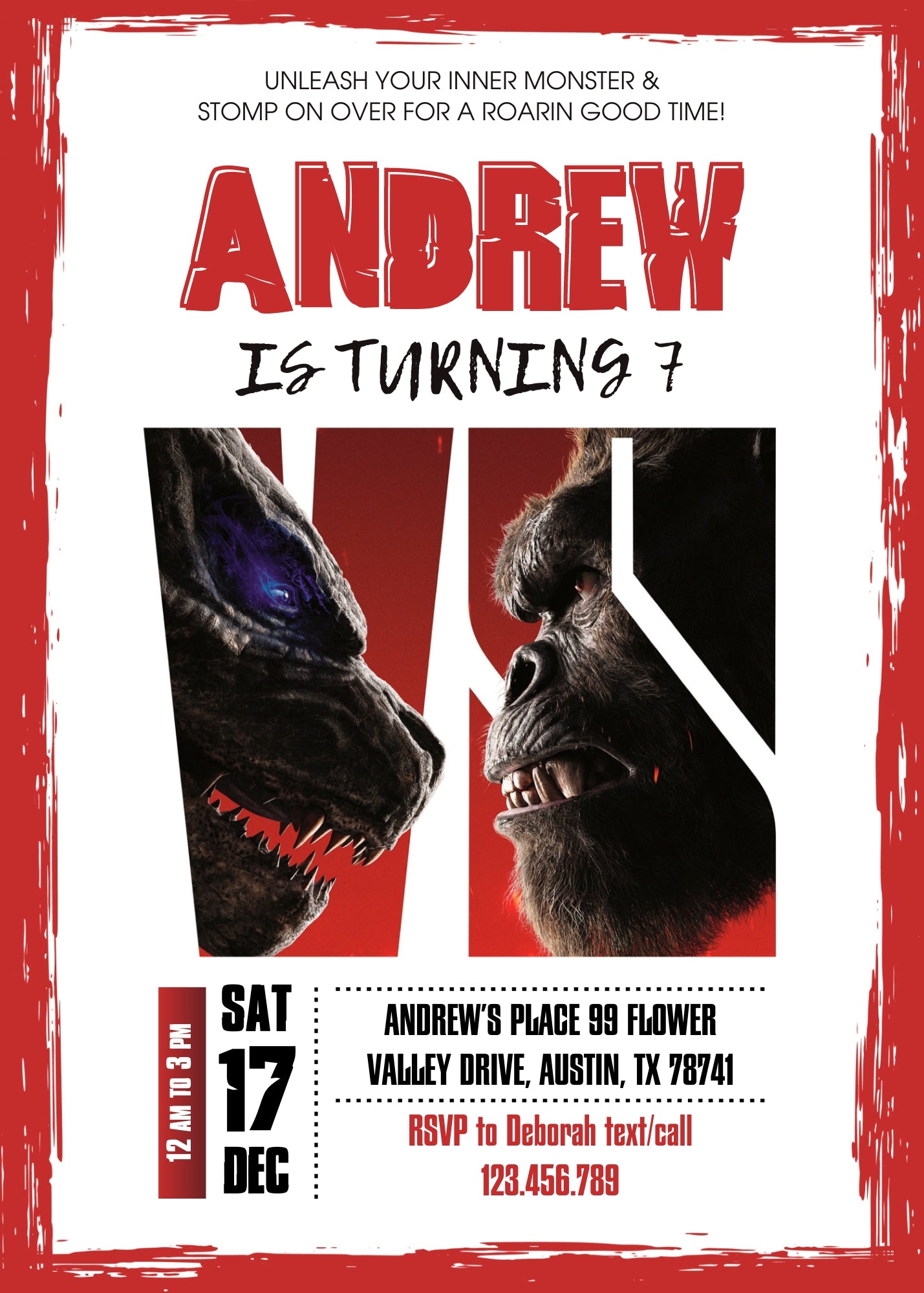 Godzilla X King Kong customizable invitation template | Share or Print | DH667