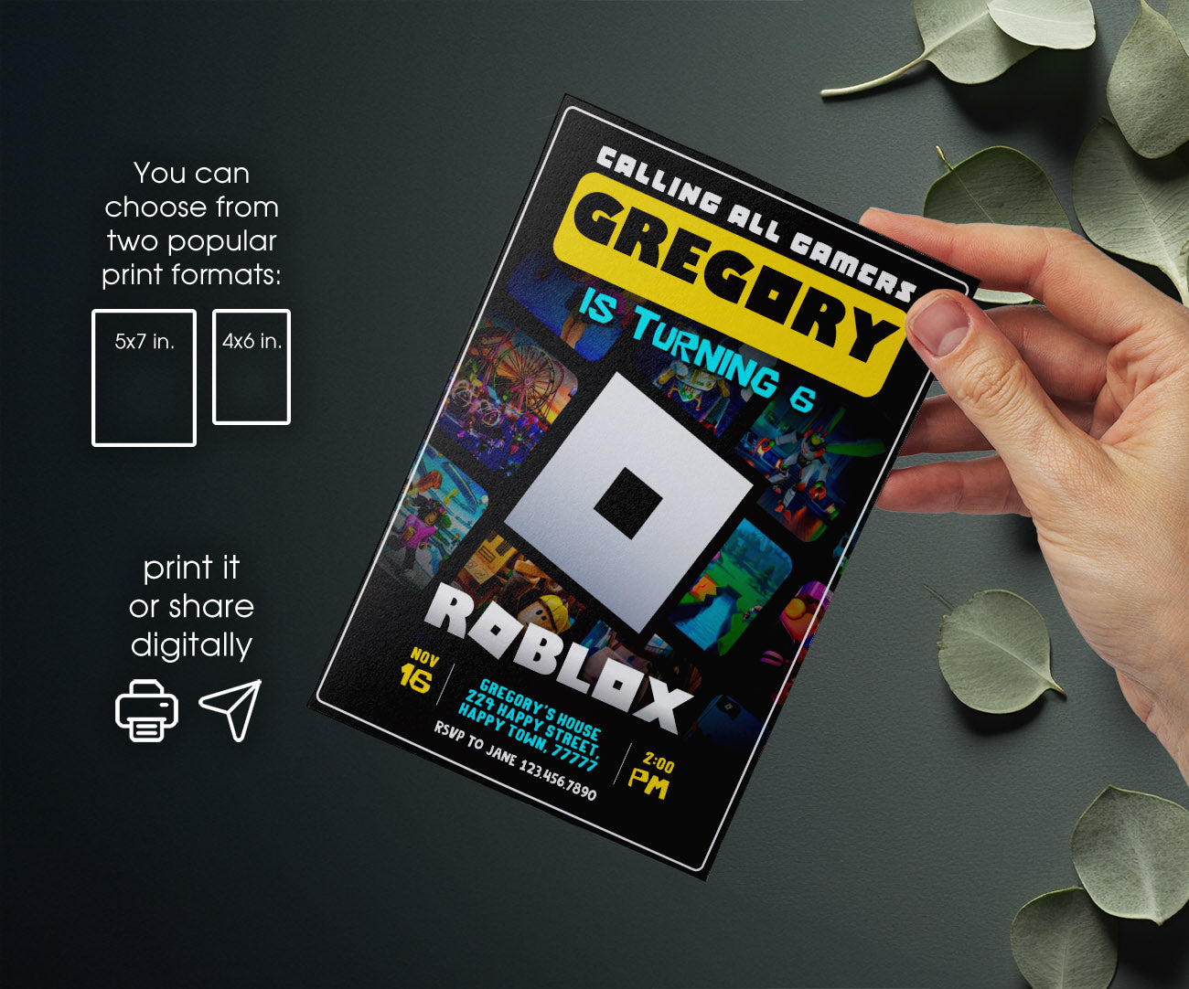 Roblox Gamer customizable invitation template | Share or Print | CC694