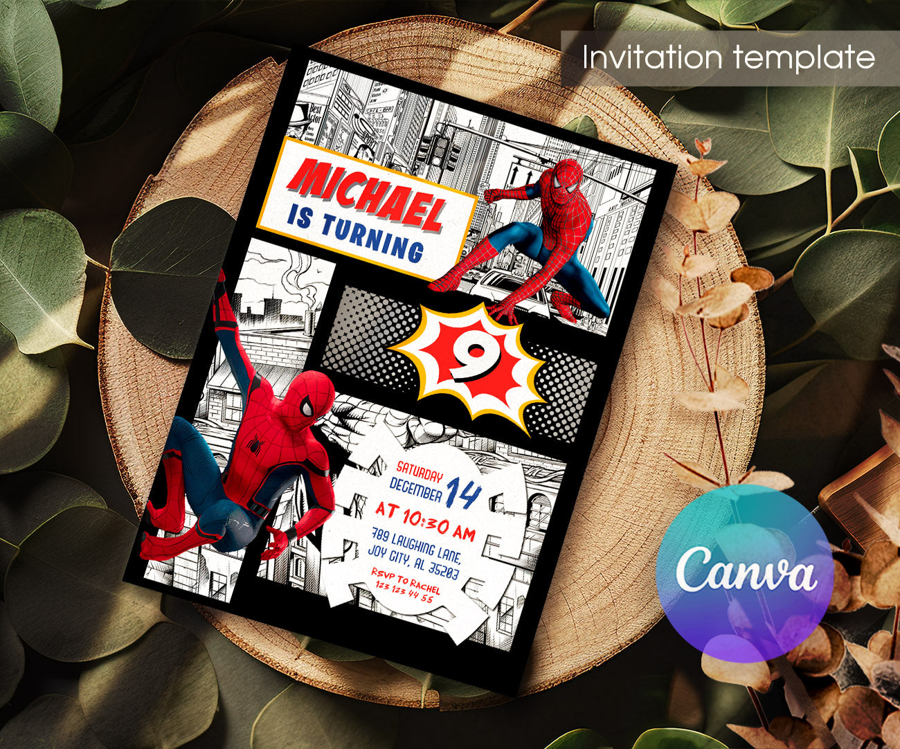 Spiderman Marvel Superhero customizable invitation template | Share or Print | boy | LL320