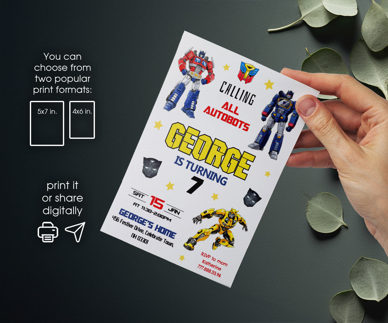 Transformers Rescue Bots customizable invitation template | Share or Print | boy | UH423