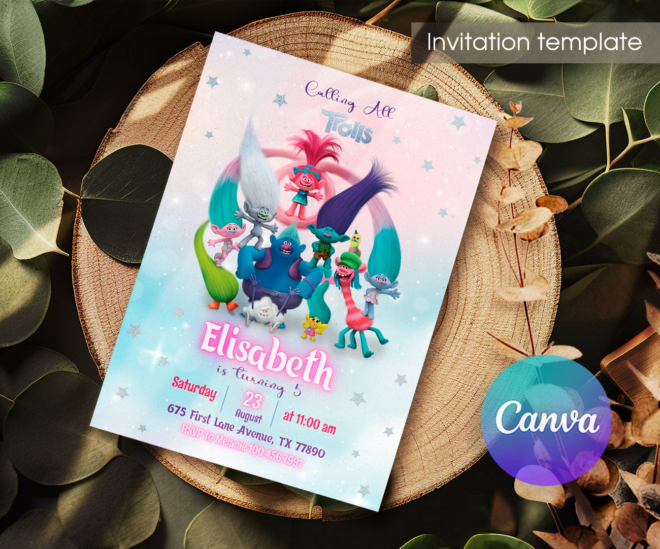 Trolls Poppy customizable invitation template | Share or Print | LV508