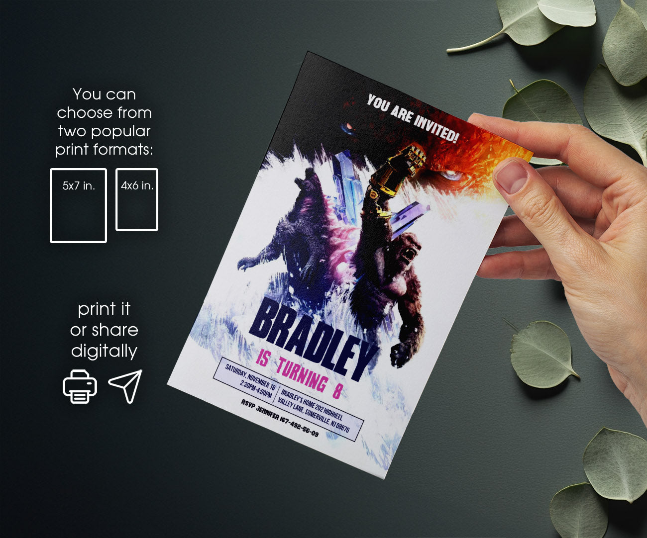 Godzilla X King Kong customizable invitation template | Share or Print | EE551