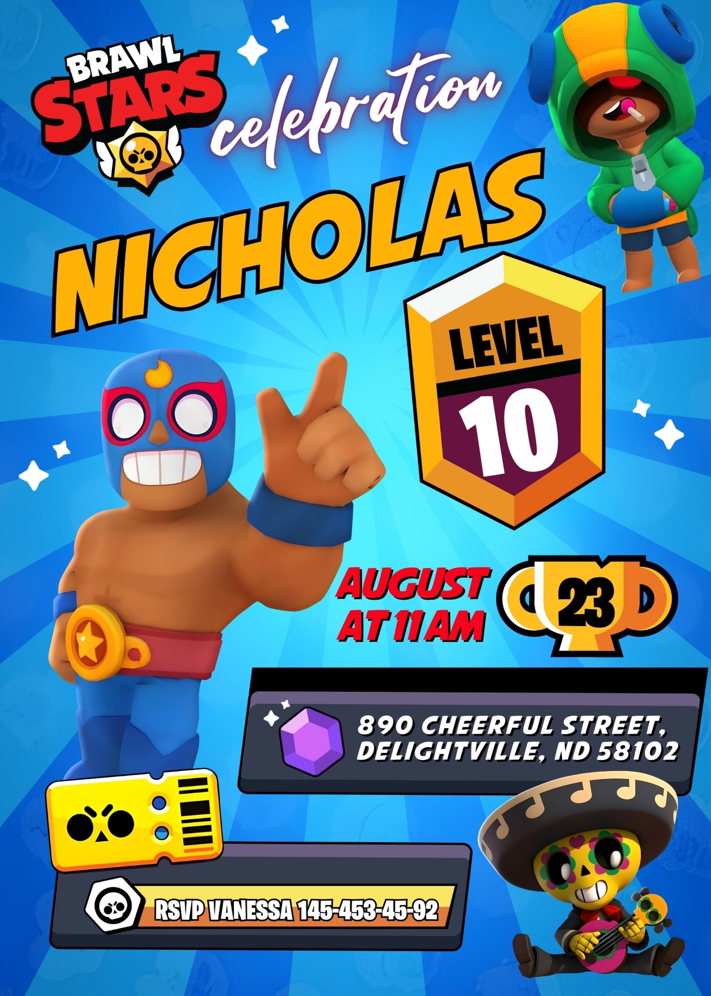 Brawl Stars Gamer customizable invitation template | Share or Print | GJ990