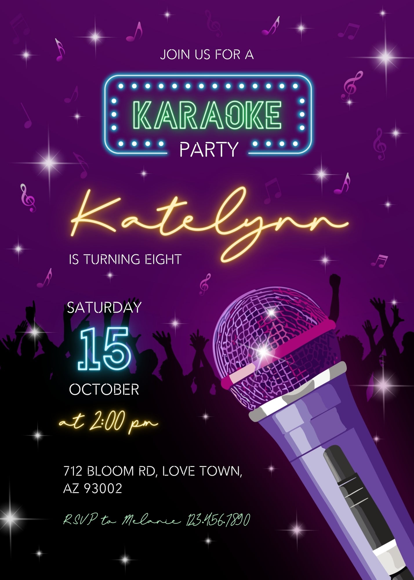 Karaoke Sing Glow customizable invitation template | Share or Print | FF546