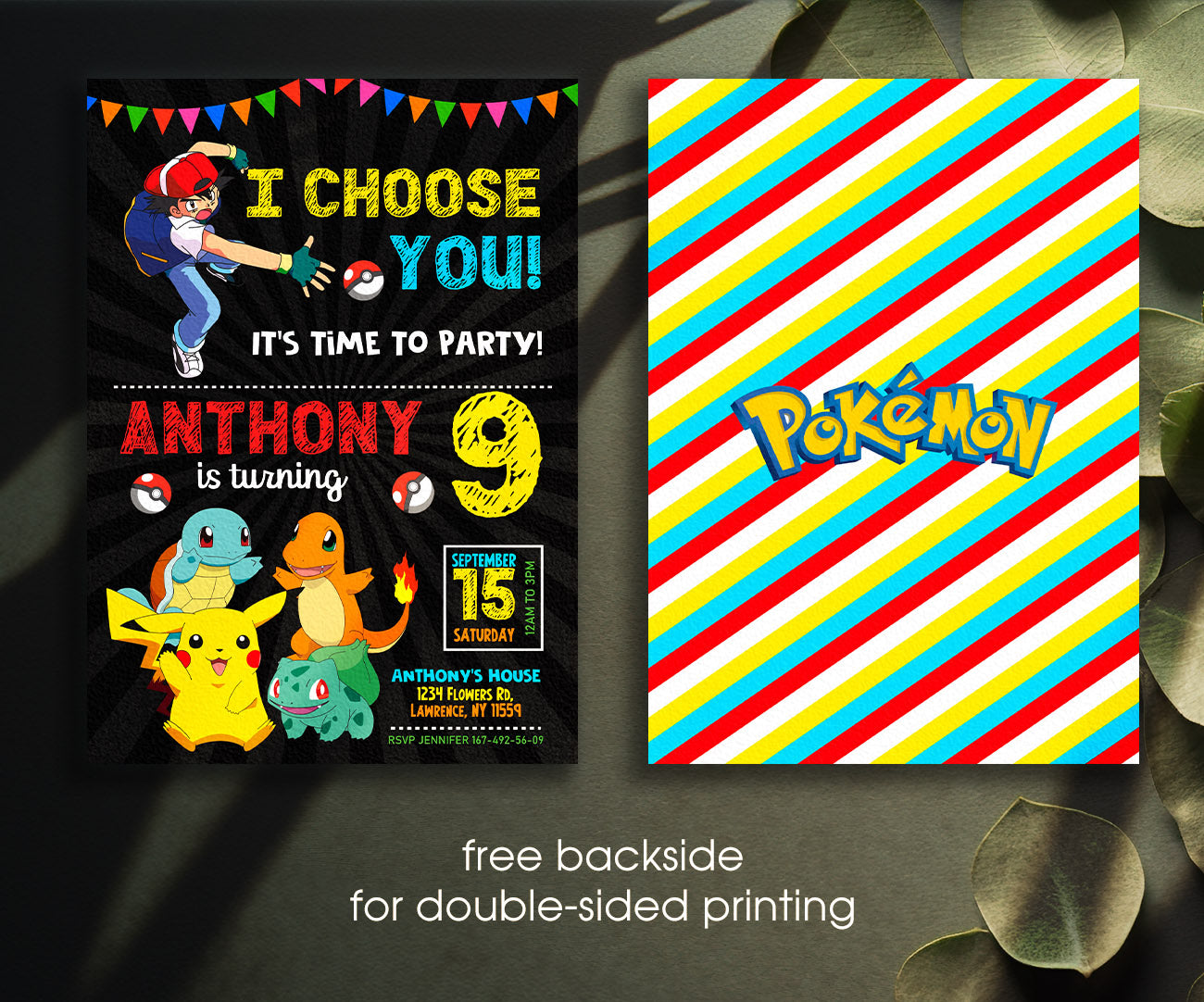 Pokemon Pikachu customizable invitation template | Share or Print | BK221