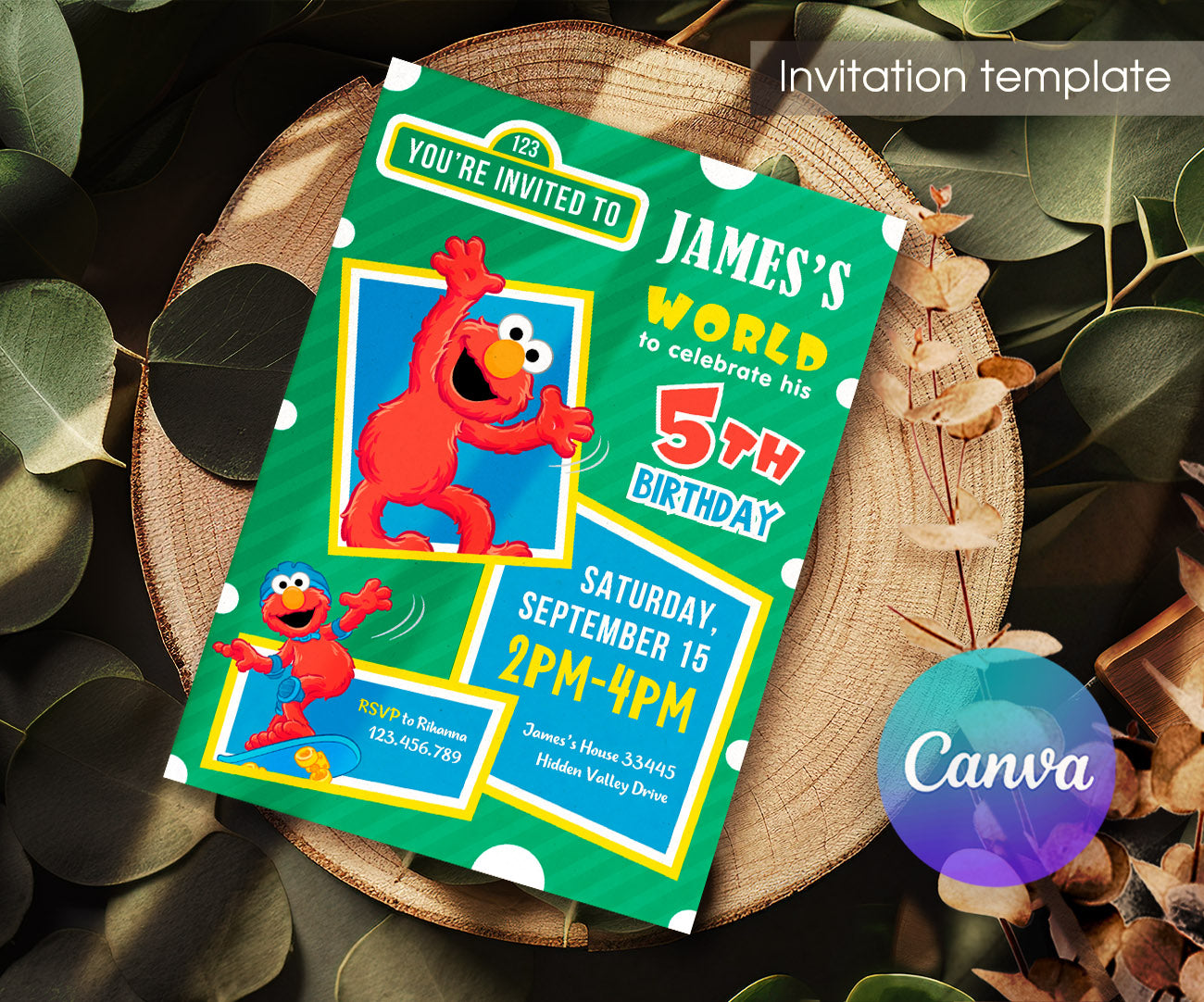 Sesame Street Elmo customizable invitation template | Share or Print | WS563