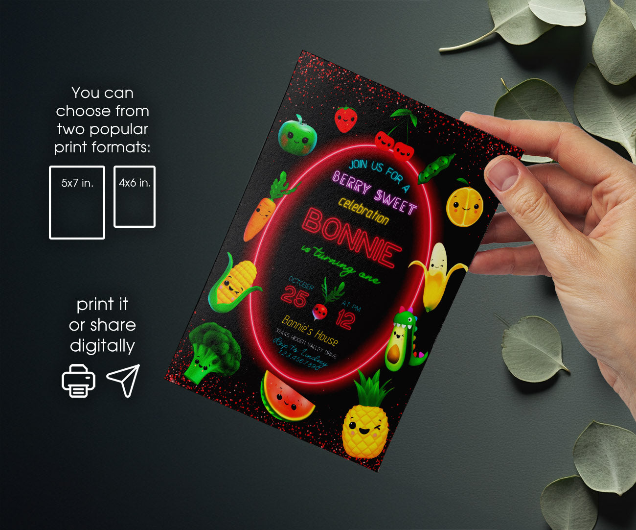 Hey Bear Sensory Dancing Fruits customizable invitation template | Share or Print | SB362