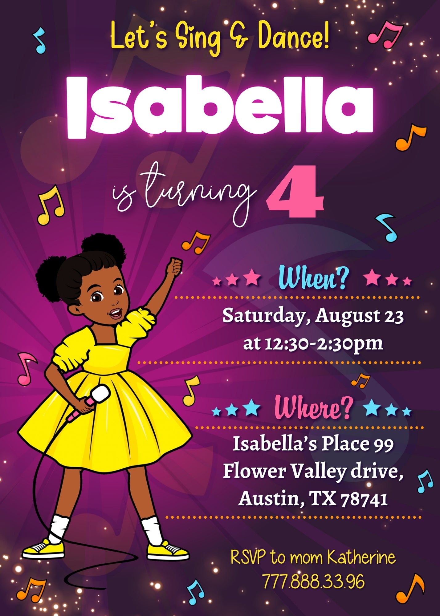 Gracie's Corner Music customizable invitation template | Share or Print | girl | KJ279