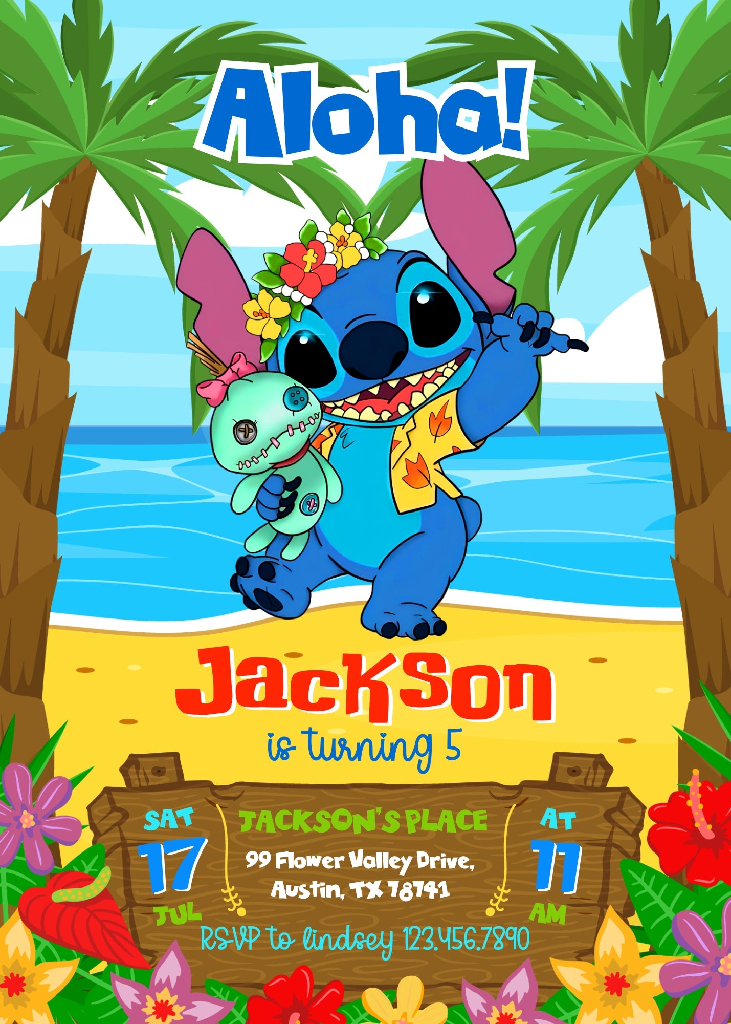 Lilo & Stitch Aloha customizable invitation template | Share or Print | BJ010