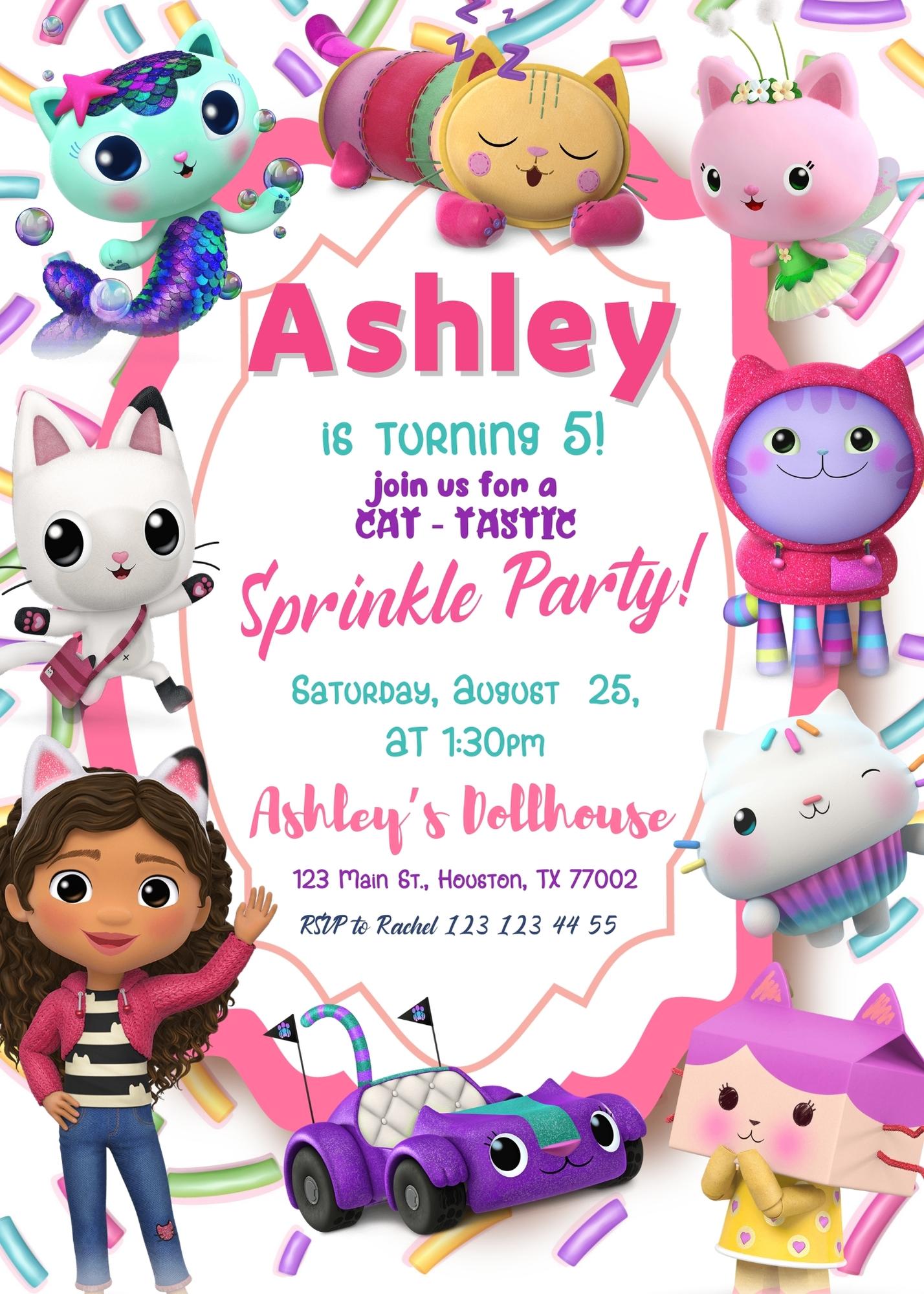 Gabby's Dollhouse Kitten customizable invitation template | Share or Print | girl | CS455