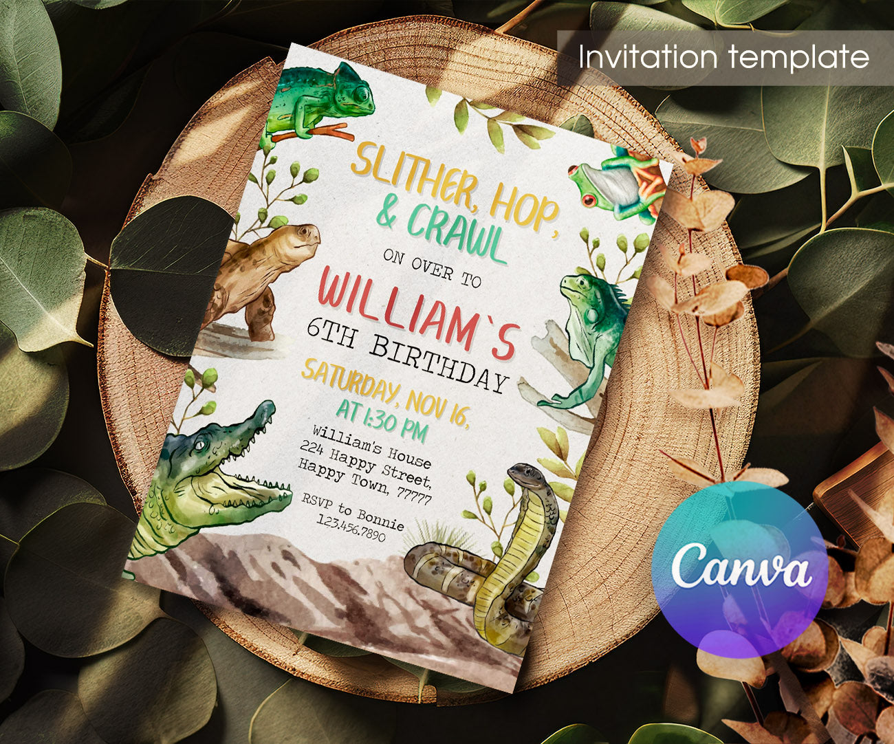 Reptile Lizard Snake customizable invitation template | Share or Print | AM982