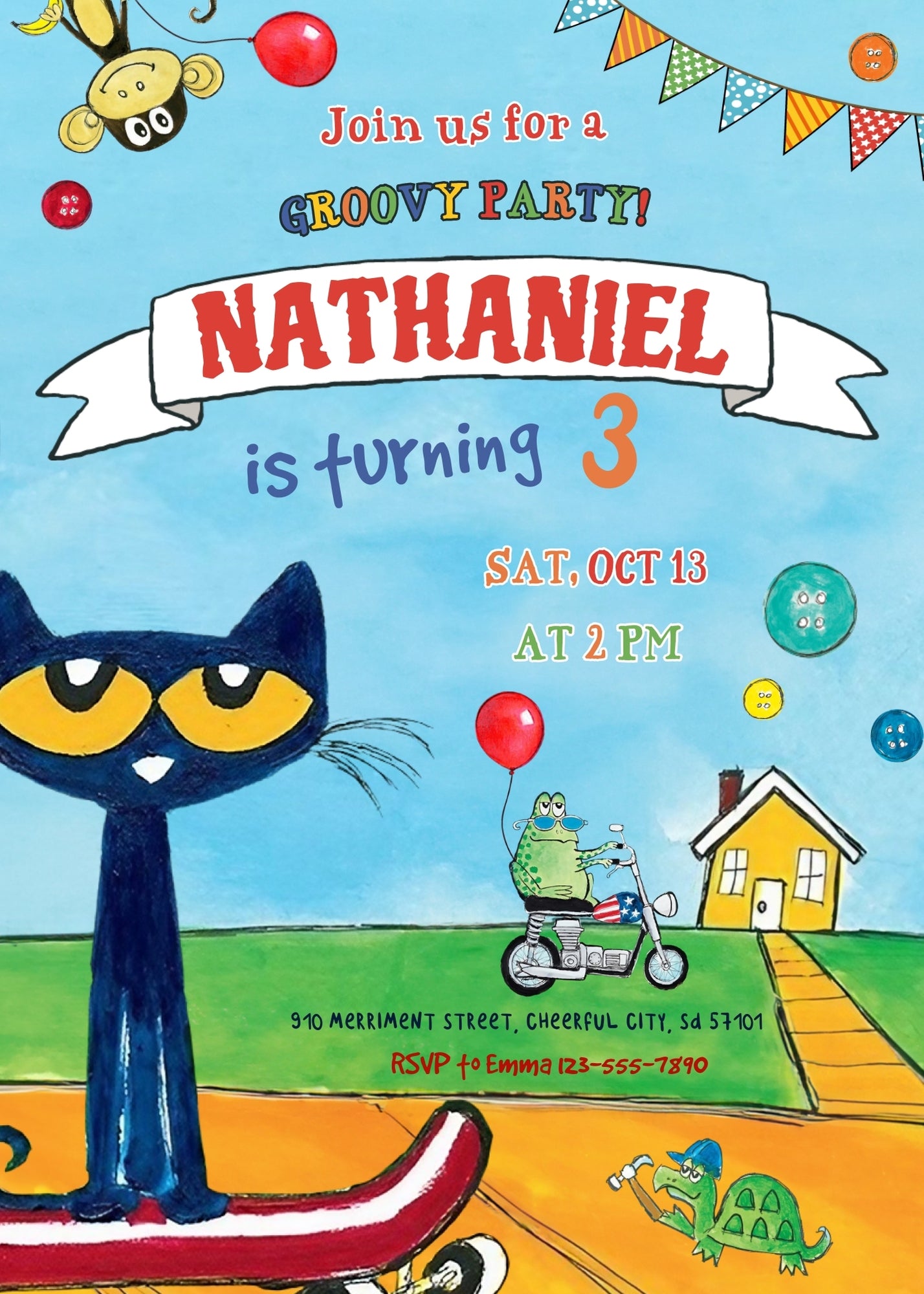 Pete the Cat customizable invitation template | Share or Print | JZ656