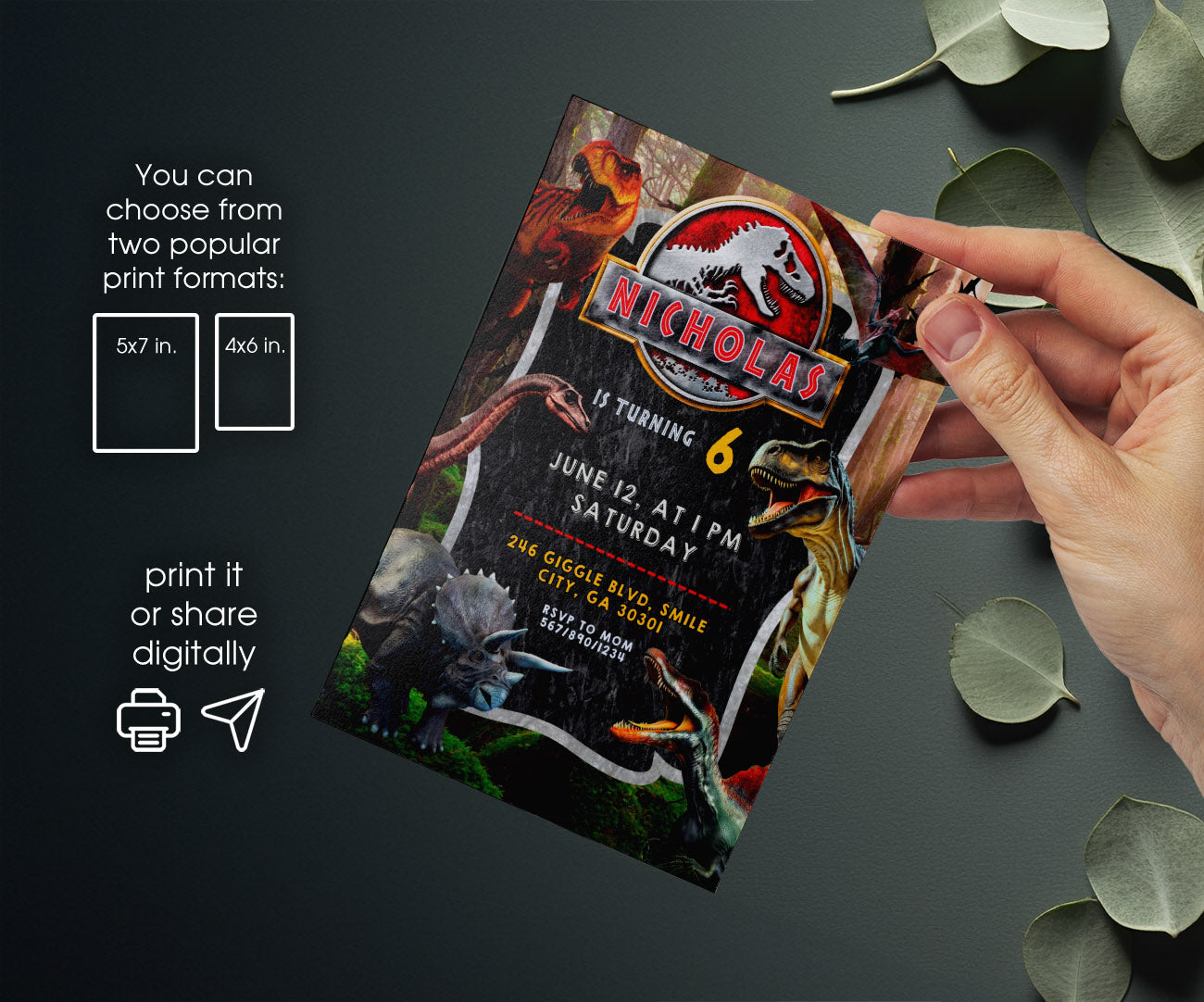 Jurassic Park Dinosaur customizable invitation template | Share or Print | MT493