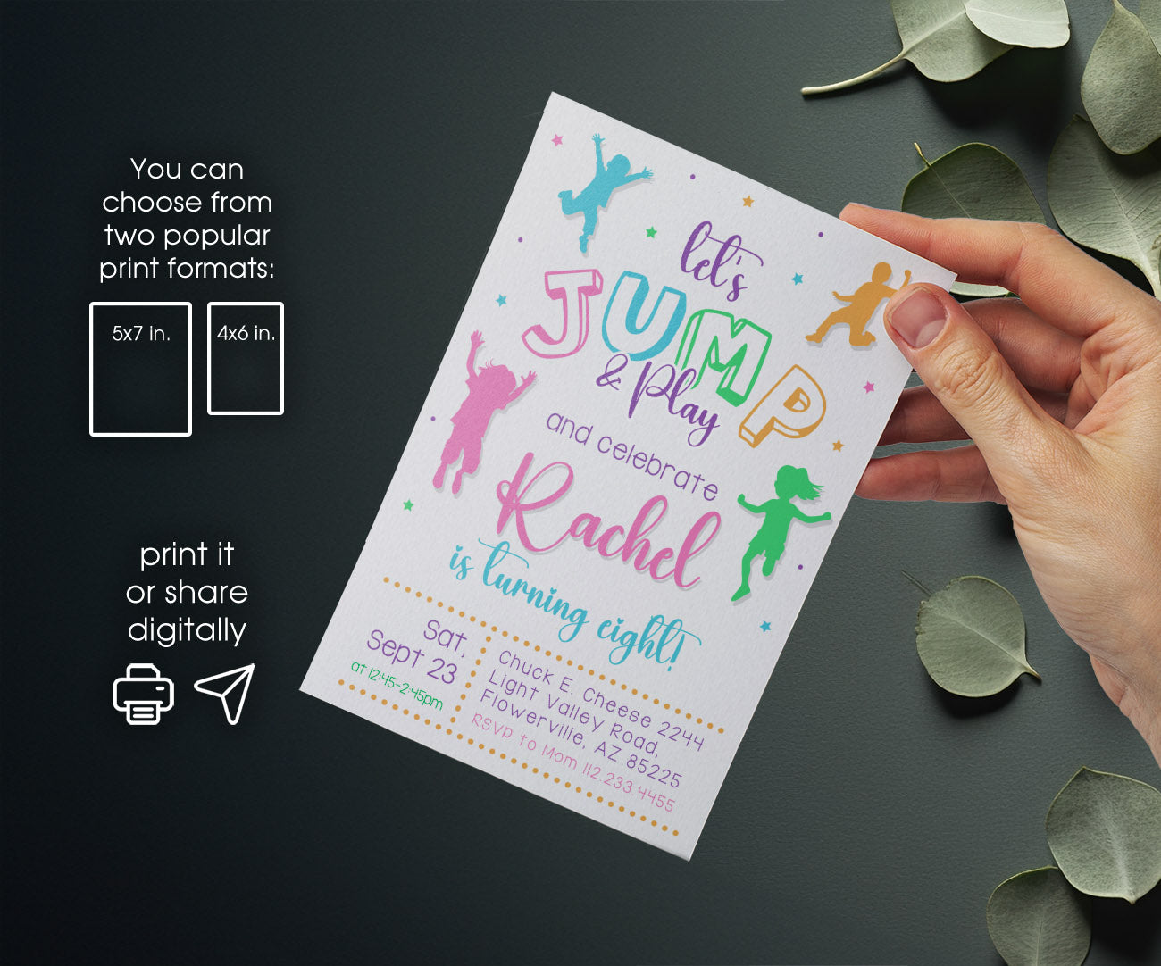 Trampoline Jump Party customizable invitation template | Share or Print | TV630