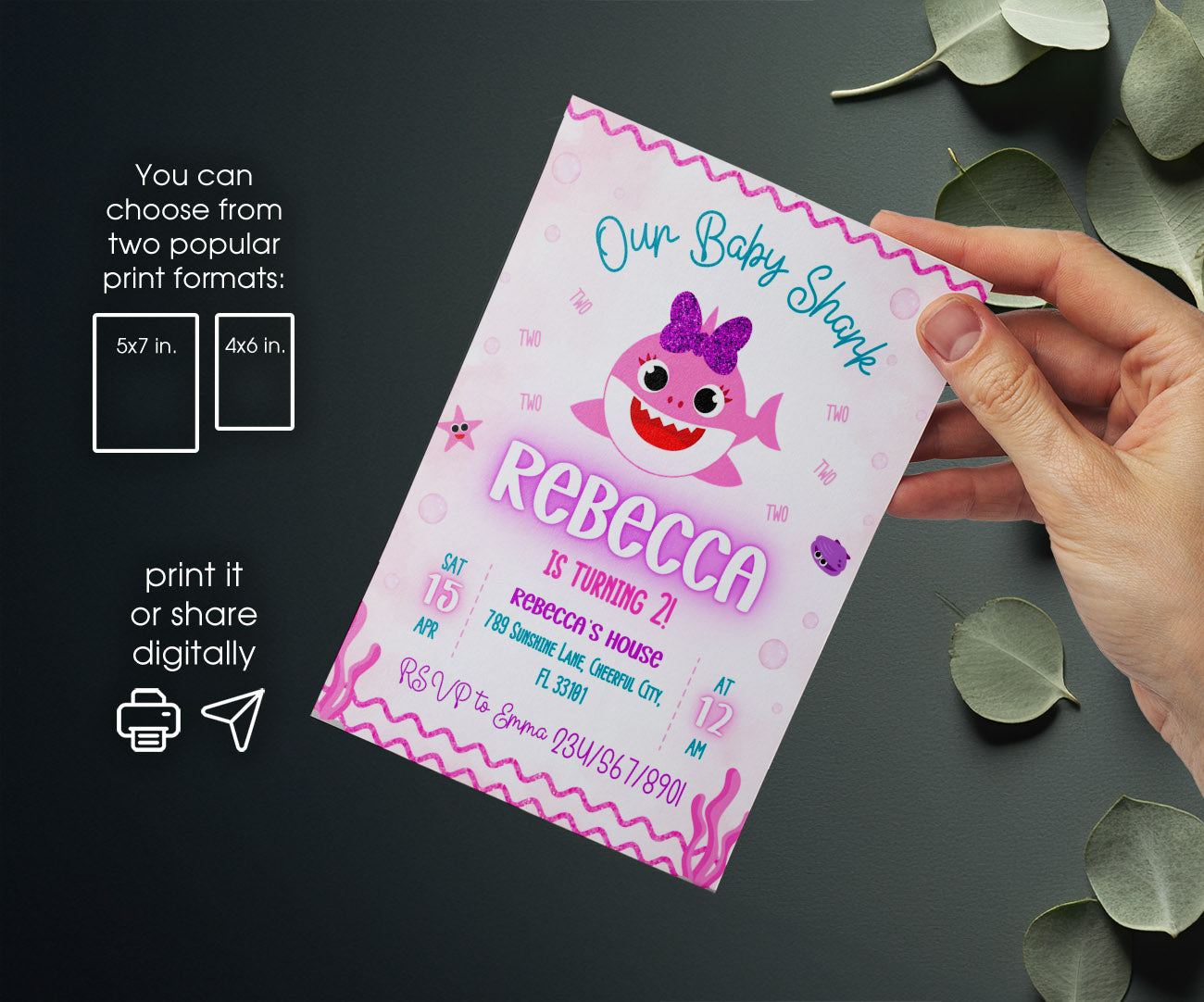 Baby Shark customizable invitation template | Share or Print | CC802