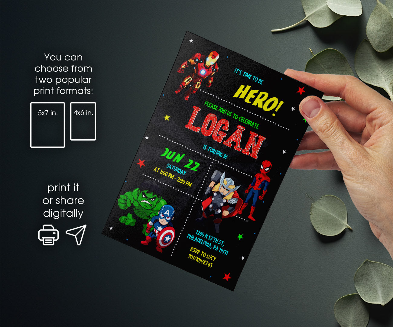 Avengers Marvel Superhero customizable invitation template | Share or Print | boy | ZK499