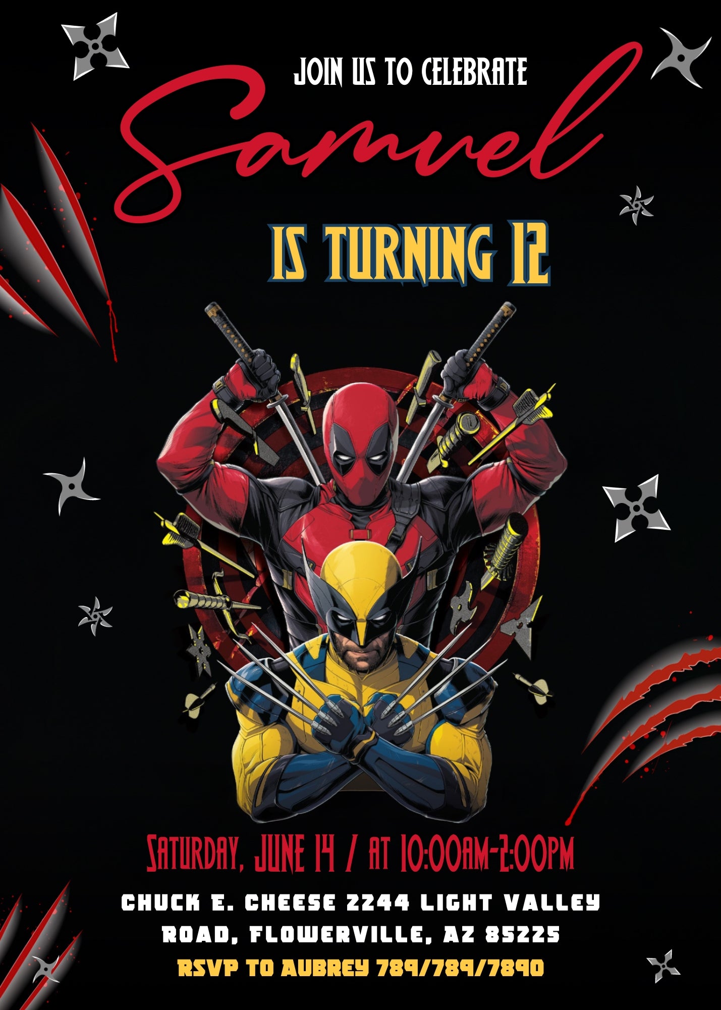 Deadpool Wolverine Marvel customizable invitation template | Share or Print | boy | GO204