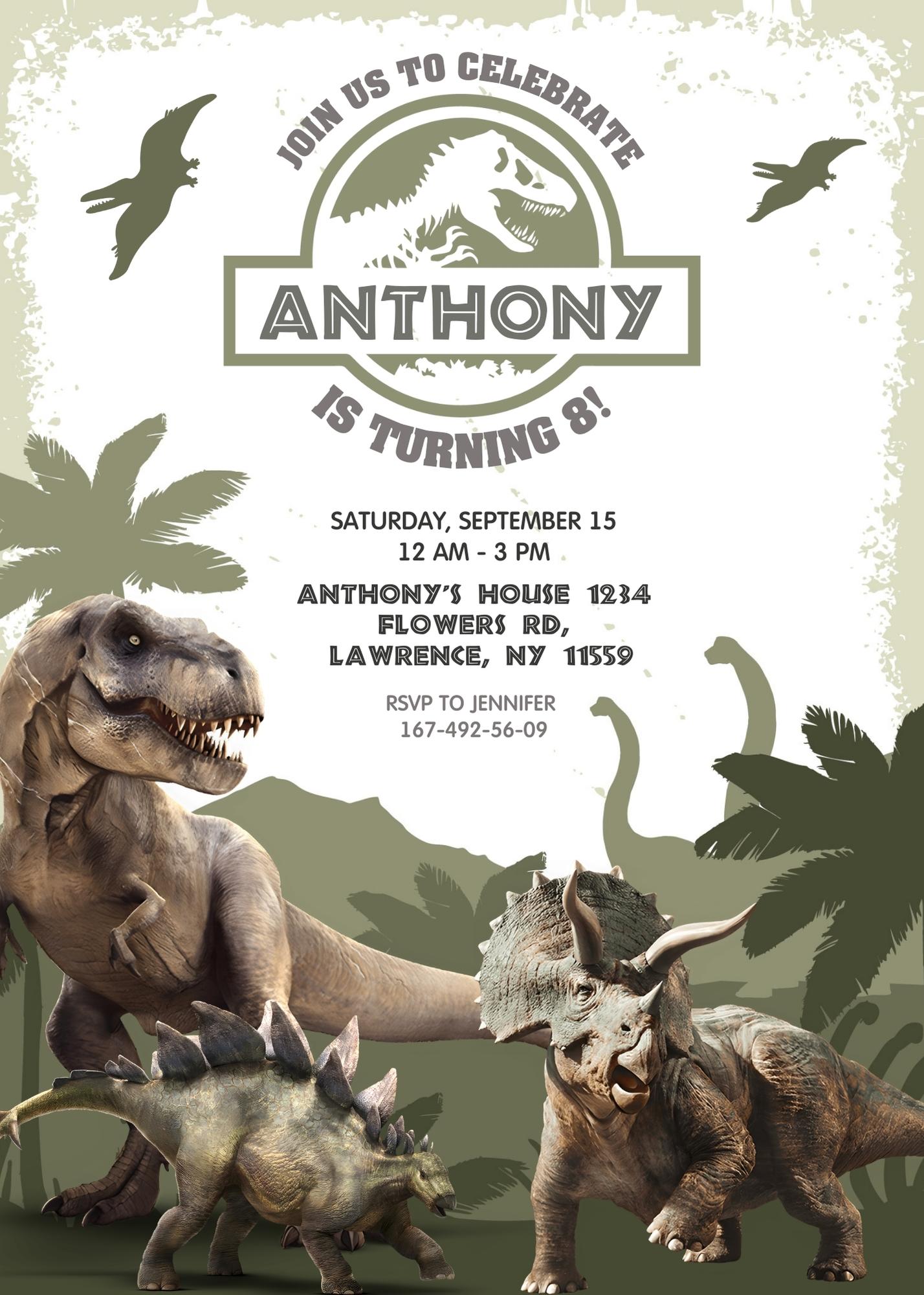 Jurassic World Dinosaur customizable invitation template | Share or Print | IL314