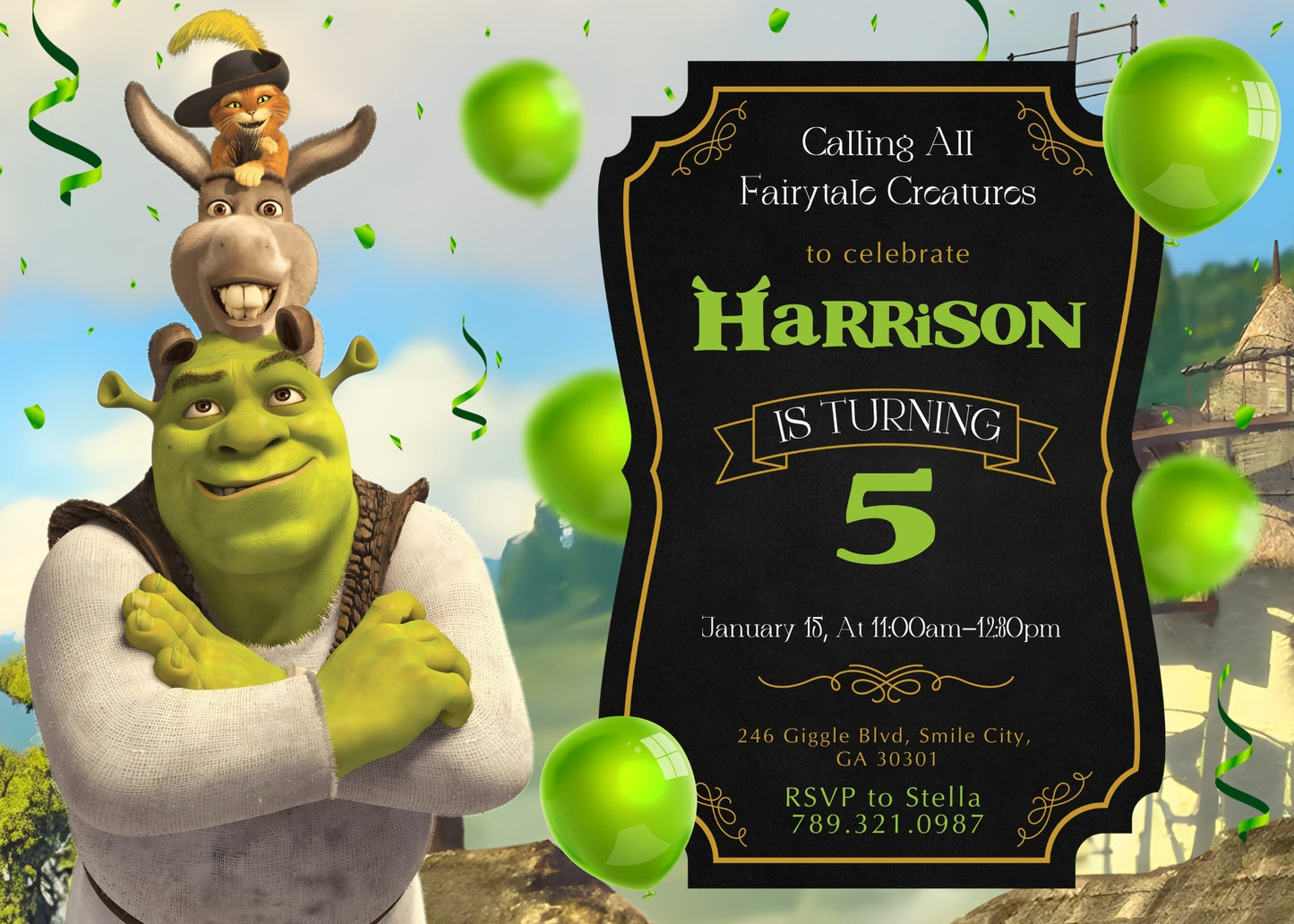 Shrek customizable invitation template | Share or Print | AH025