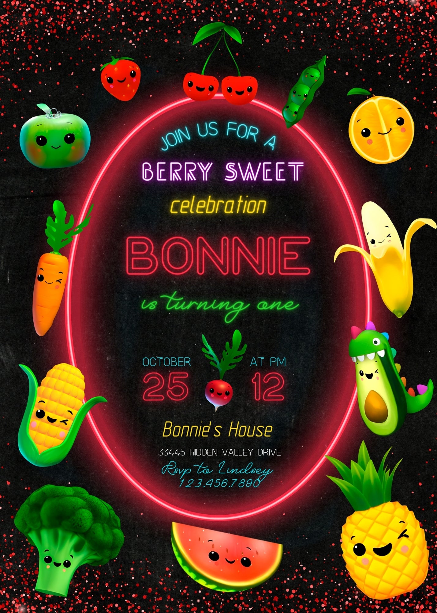 Hey Bear Sensory Dancing Fruits customizable invitation template | Share or Print | SB362