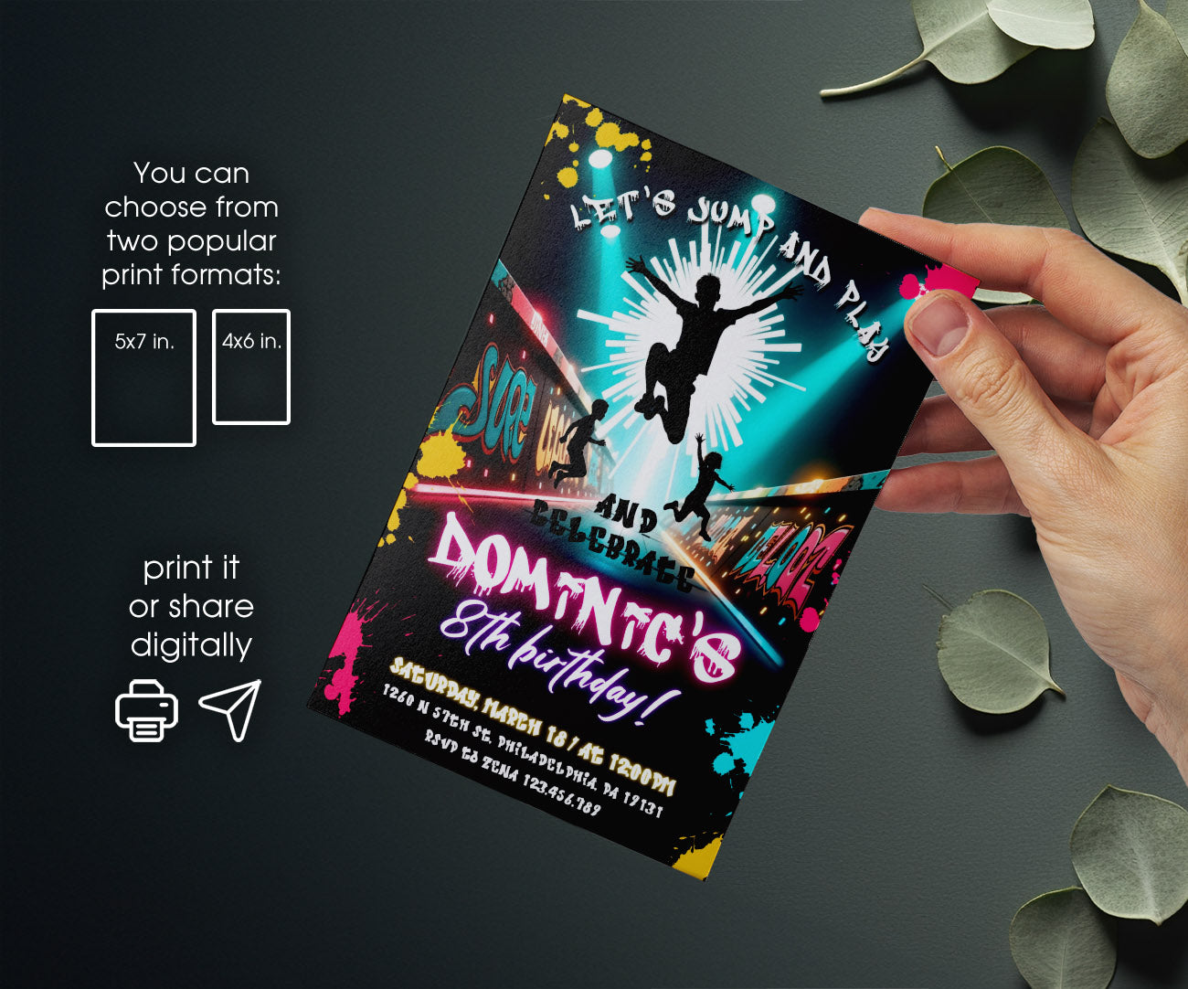 Trampoline Jump Party customizable invitation template | Share or Print | UQ167