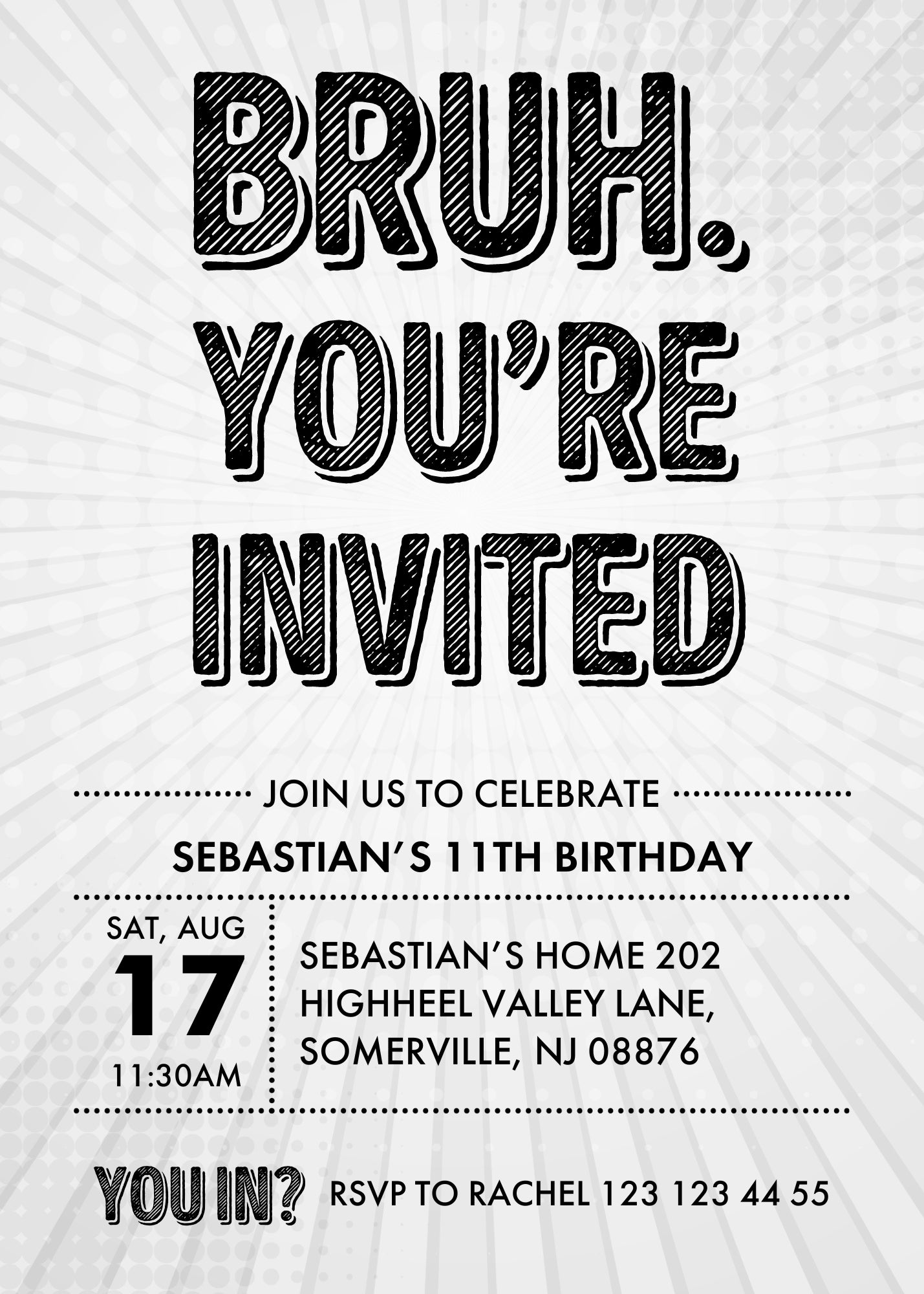 Bruh Birthday customizable invitation template | Share or Print | boy | DO980