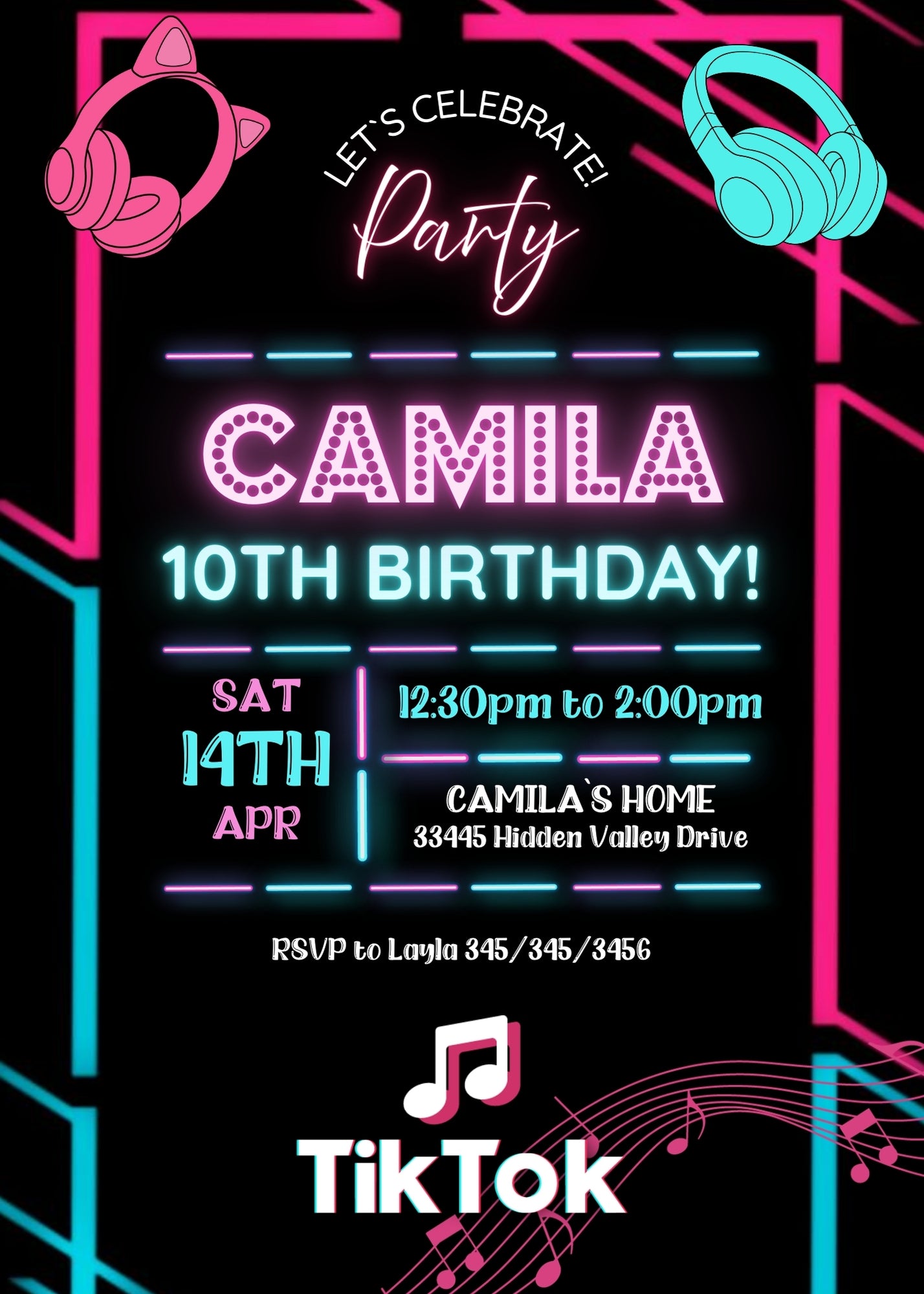 Tik Tok Party customizable invitation template | Share or Print | HY476