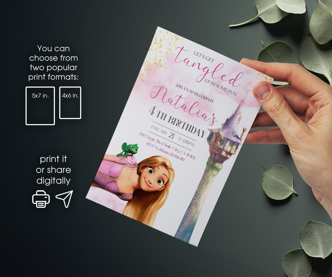 Rapunzel Princess Tangled customizable invitation template | Share or Print | girl | HC878