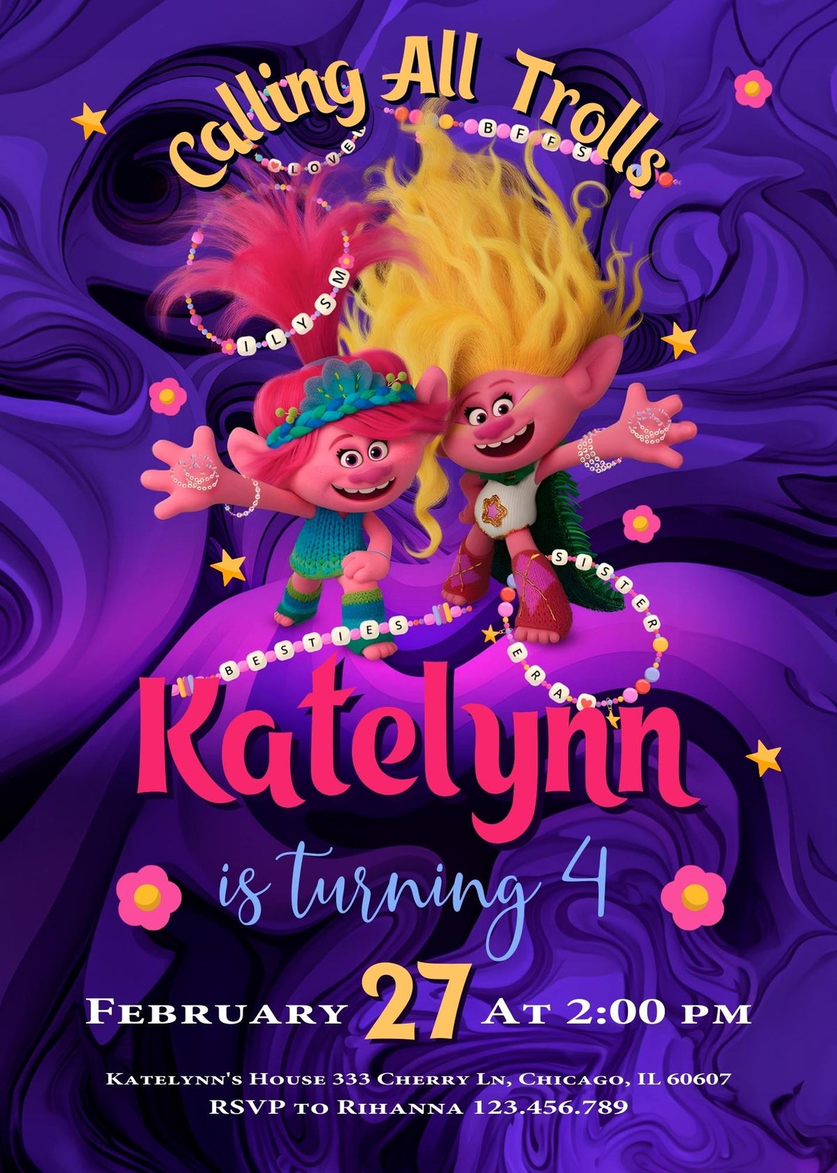 Trolls Poppy customizable invitation template | Share or Print | ZZ160