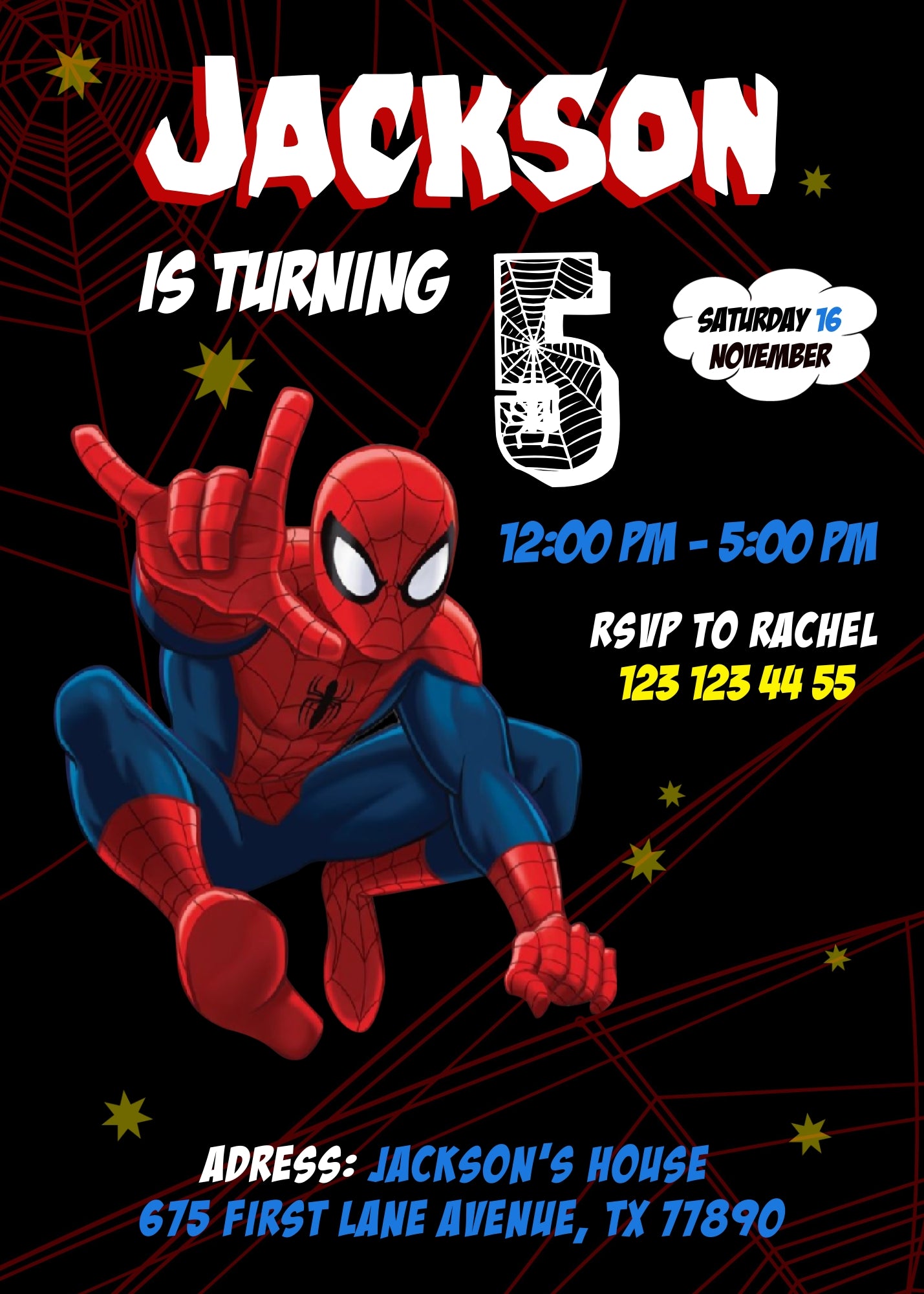 Spiderman Marvel Superhero customizable invitation template | Share or Print | boy | DN001