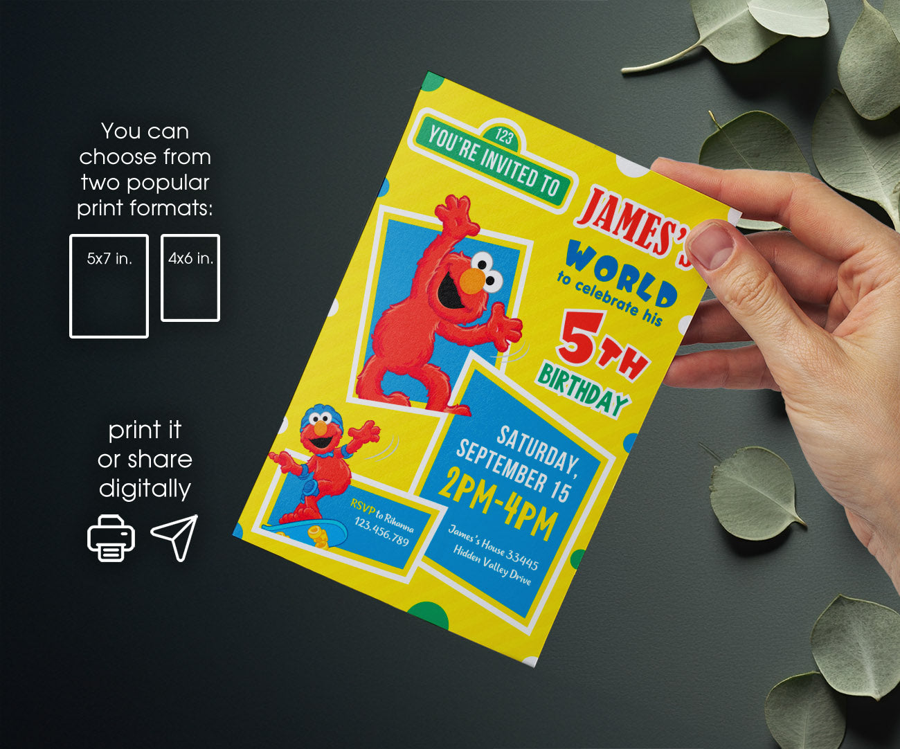 Sesame Street Elmo customizable invitation template | Share or Print | GC196