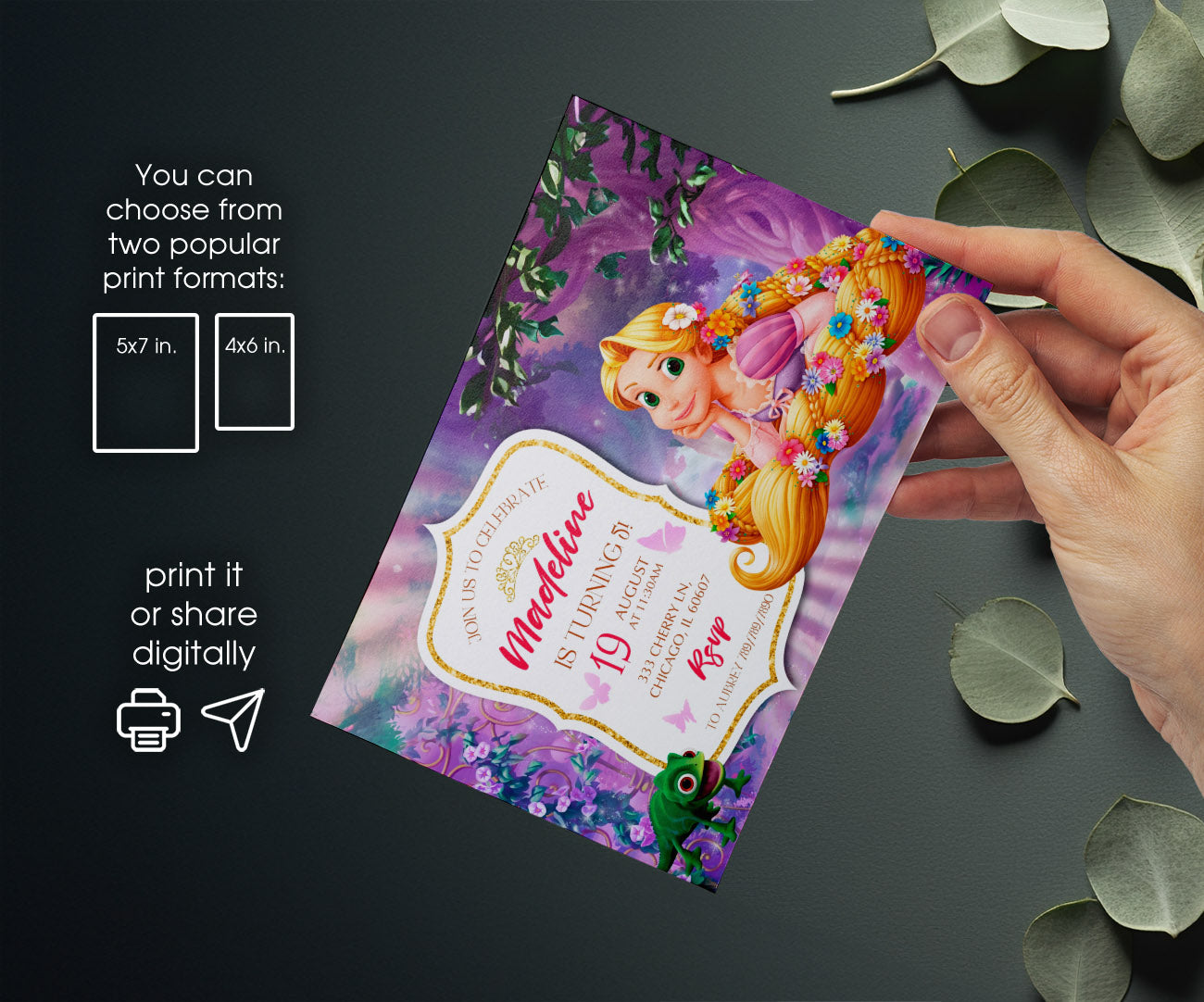 Rapunzel Princess Tangled customizable invitation template | Share or Print | girl | XN955