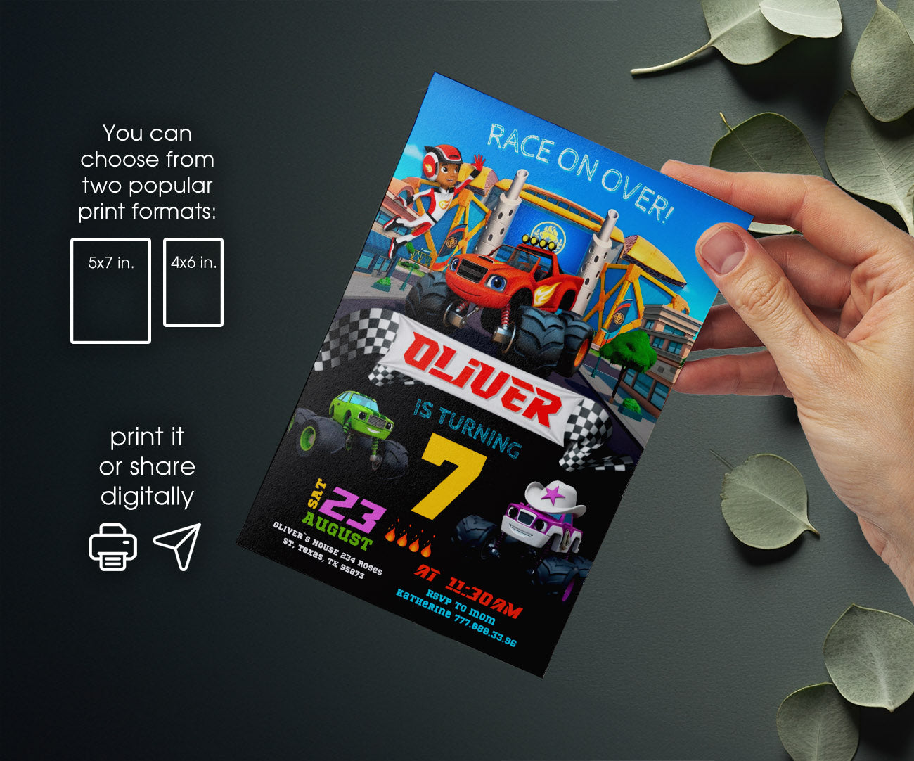 Blaze Monster Machines Trucks customizable invitation template | Share or Print | boy | HD081