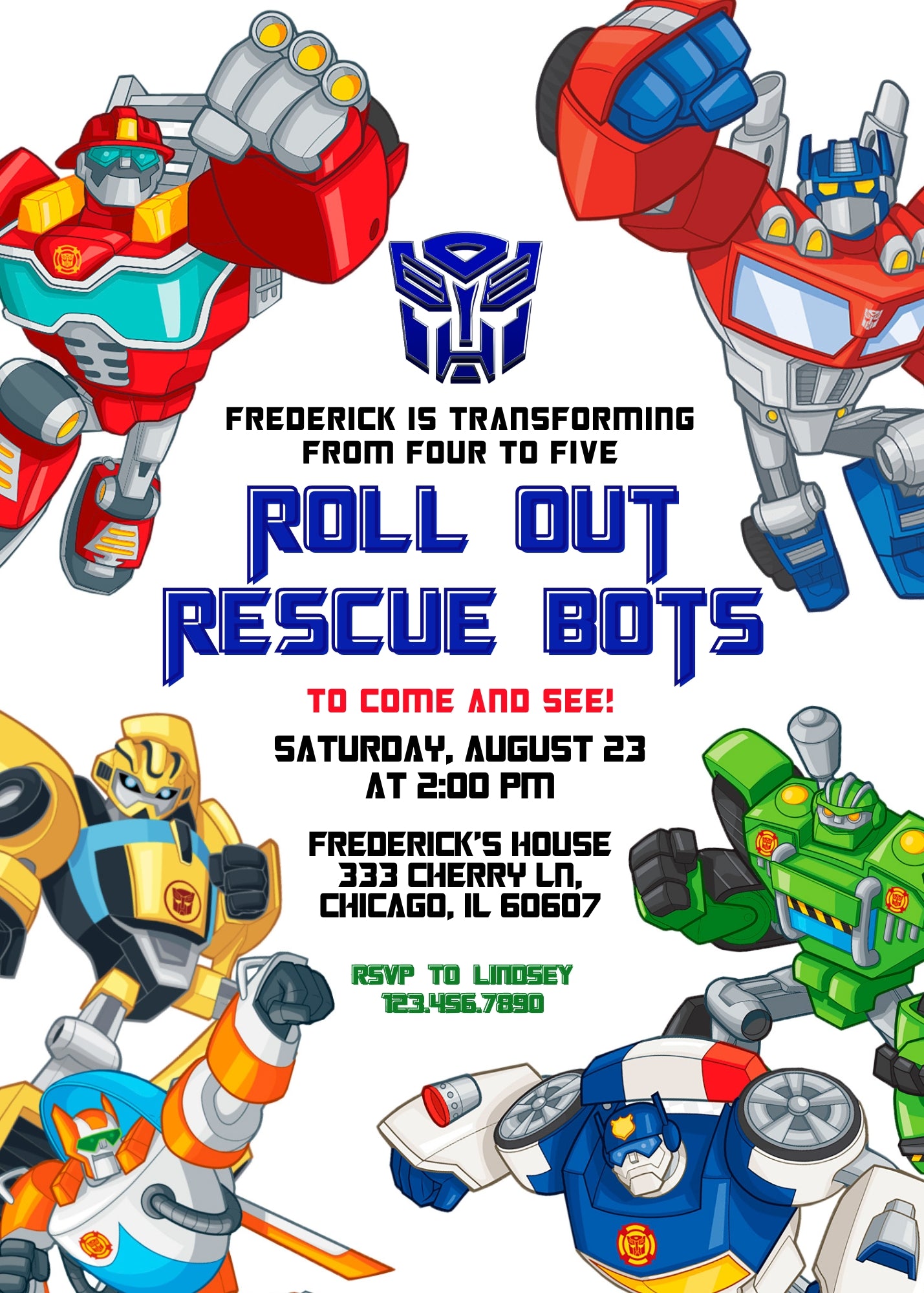 Transformers Rescue Bots customizable invitation template | Share or Print | boy | DG861