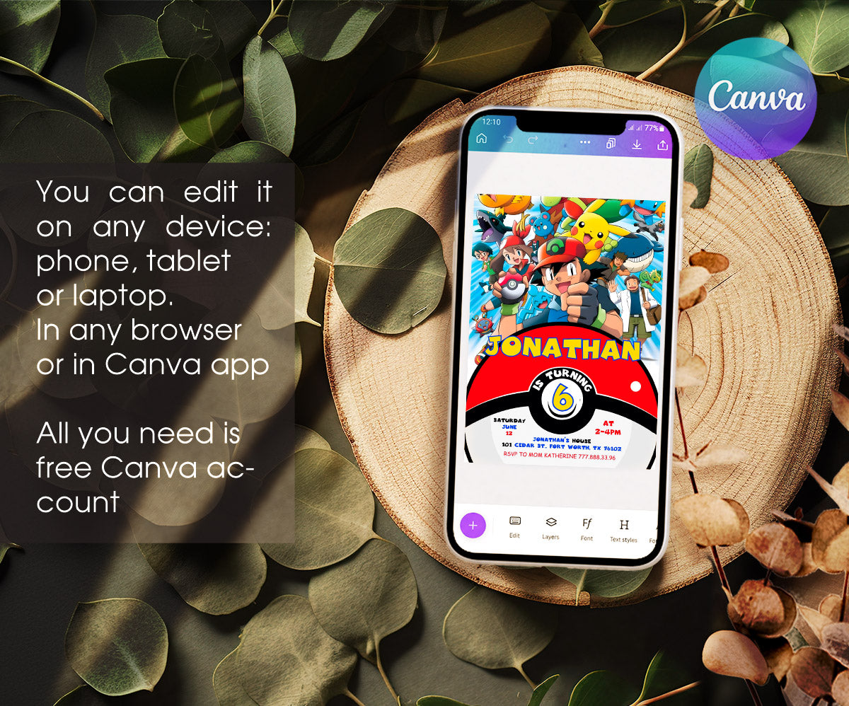 Pokemon Pikachu customizable invitation template | Share or Print | EA313
