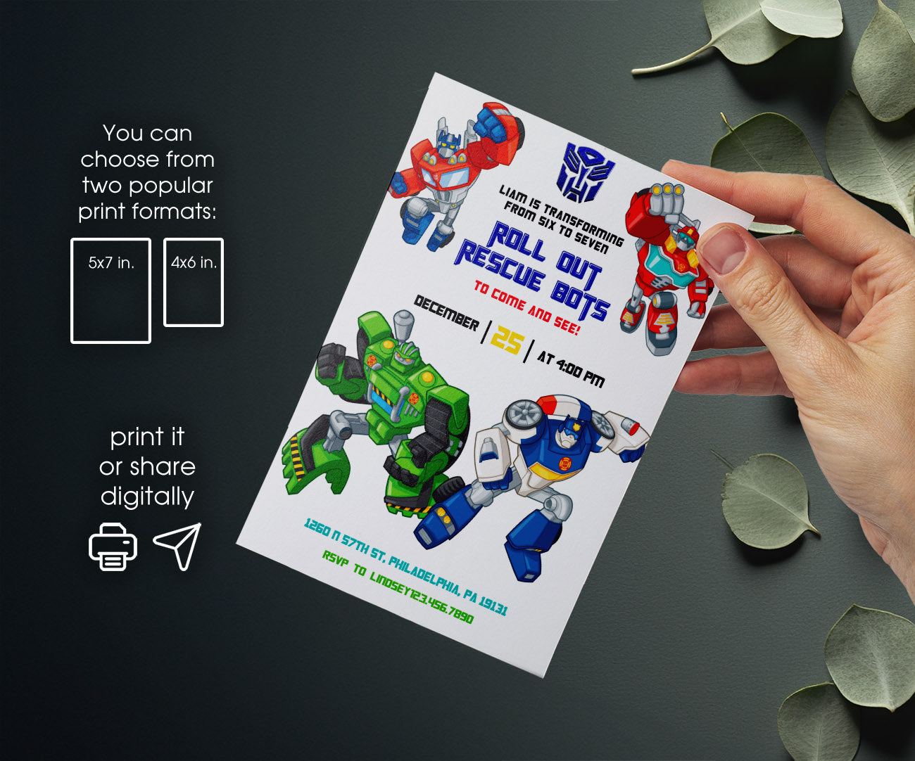 Transformers Rescue Bots customizable invitation template | Share or Print | boy | CX142