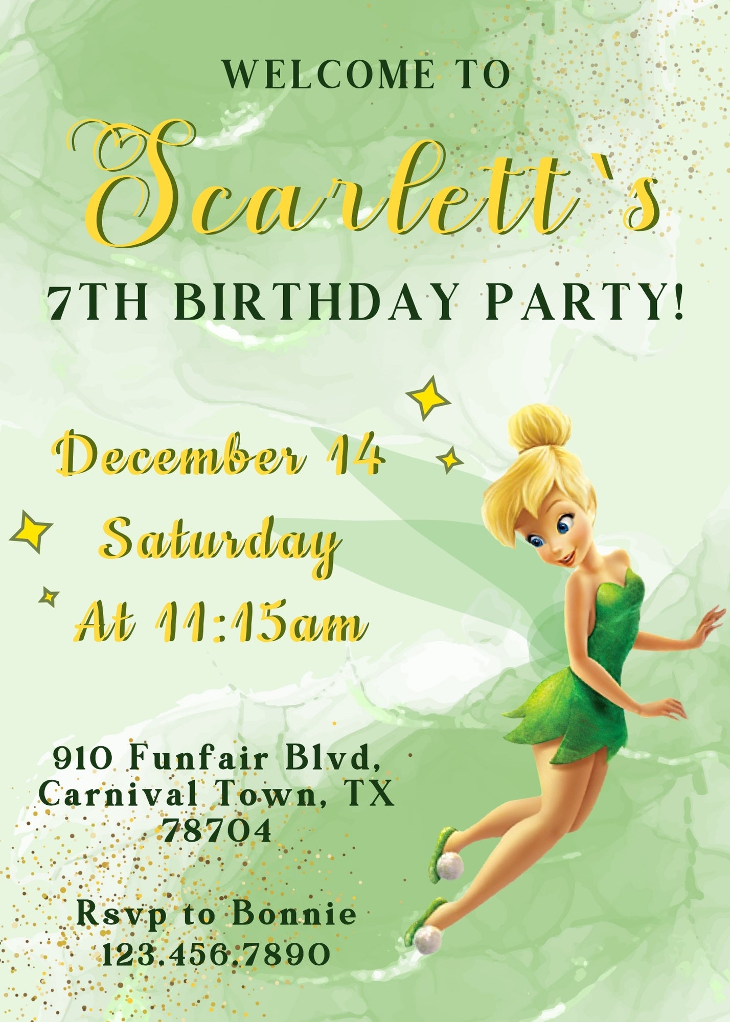 Tinker Bell Fairy Princess customizable invitation template | Share or Print | girl | JM101