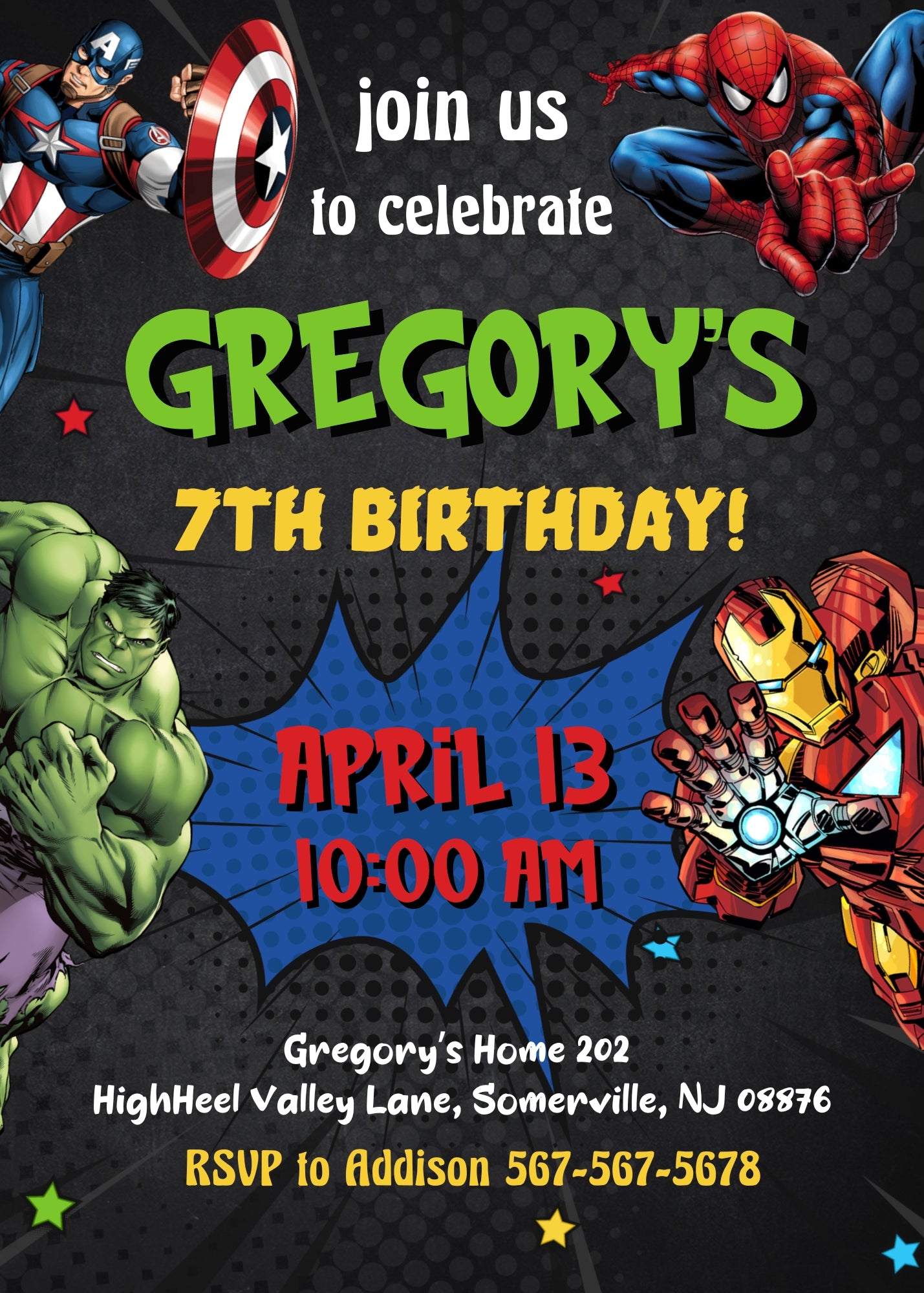 Avengers Marvel Superhero customizable invitation template | Share or Print | boy | LU375